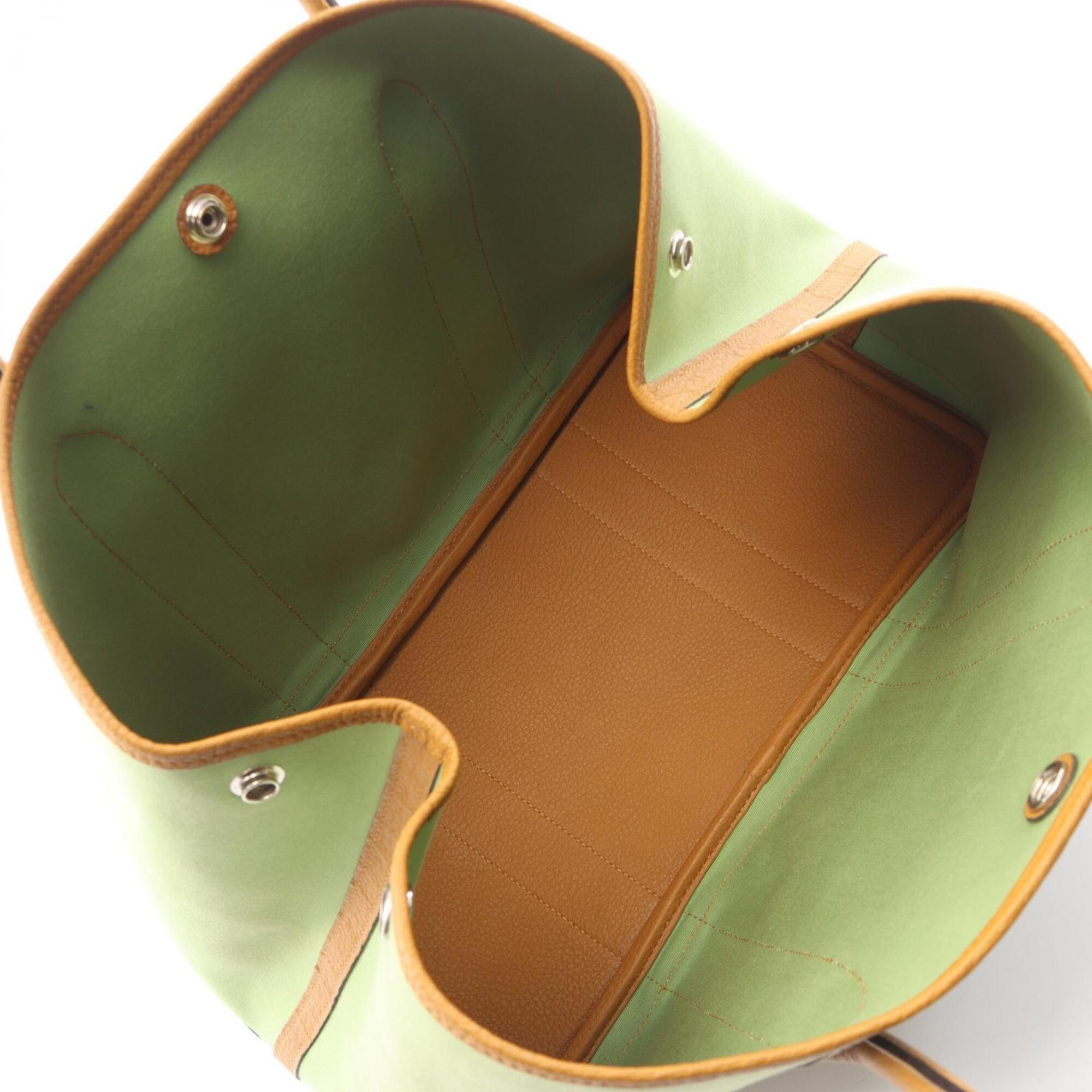 Hermes Garden Brown Green Toile Officier Negonda Leather Handbag Tote Bag (Pre-Owned)