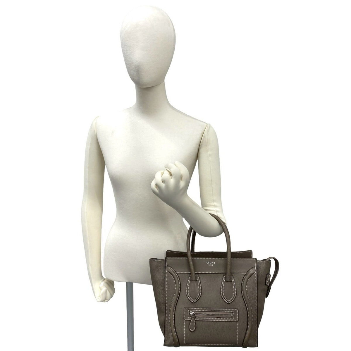 Celine Beige Gray Leather Boston Bag Handbag Tote Bag (Pre-Owned)