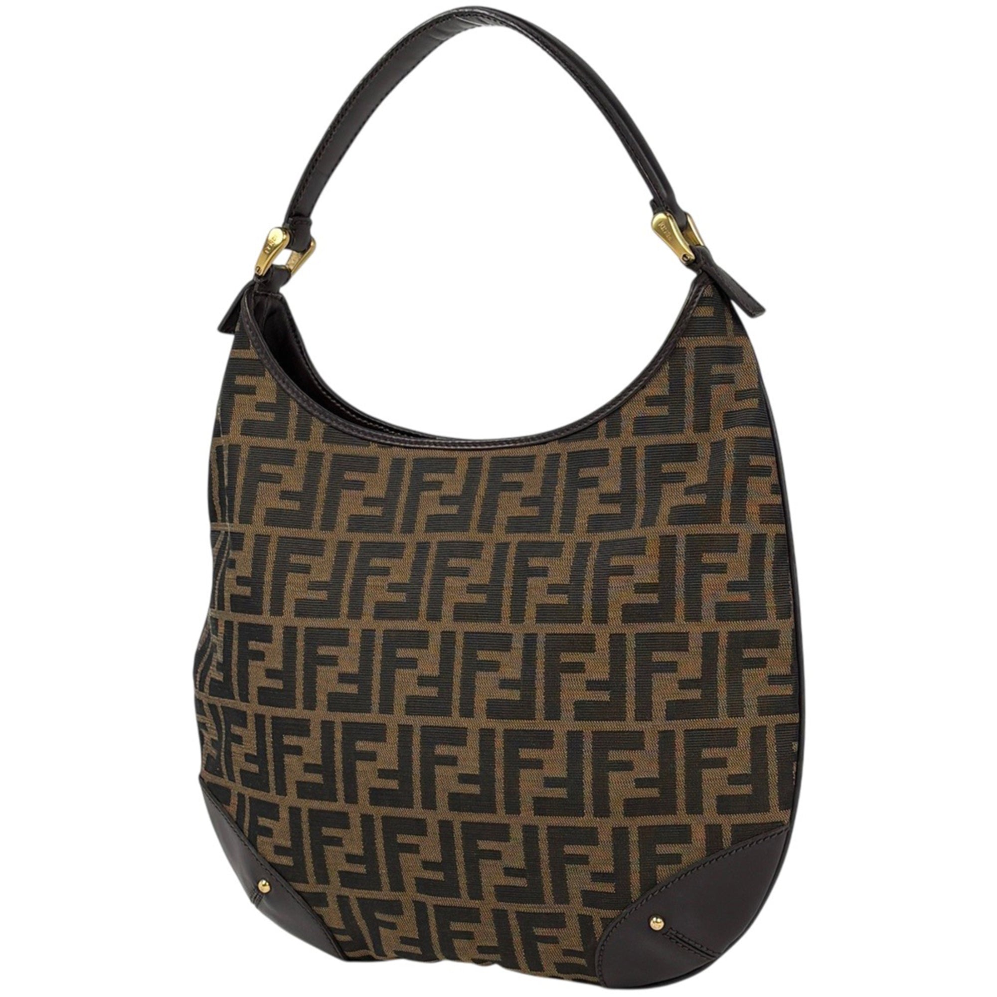 Fendi Zucca Brown Canvas Leather Handbag Shoulder Bag (Pre-Owned)