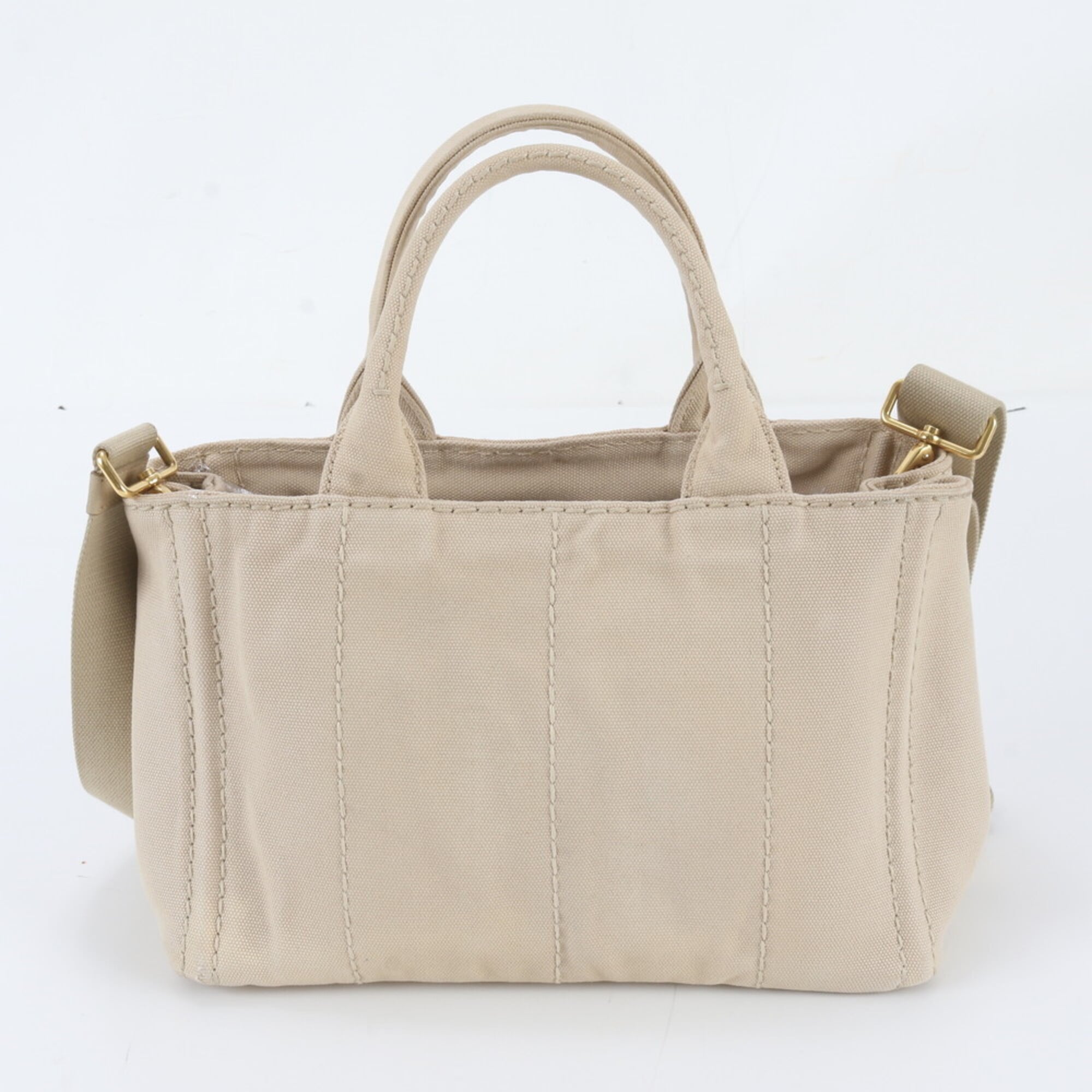Prada Beige Leather Canvas Handbag Shoulder Bag Tote Bag (Pre-Owned)