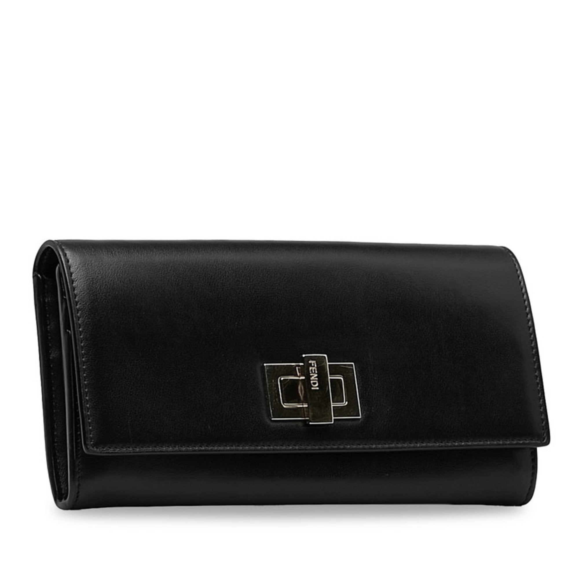Fendi Black Gold Leather Long Wallet (Bi-Fold) (Pre-Owned)