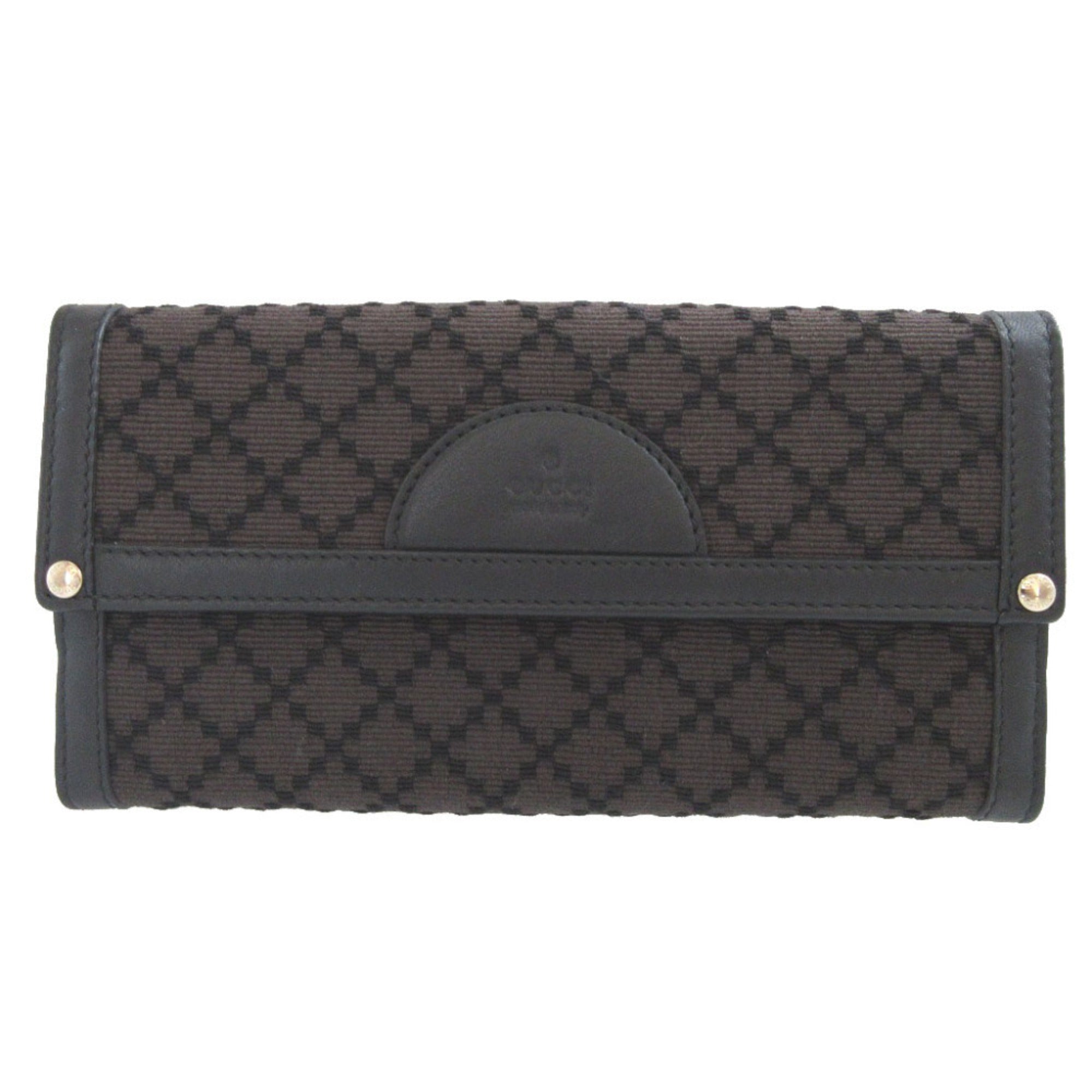 Gucci Black Brown Canvas Leather Long Wallet (Bi-Fold) (Pre-Owned)