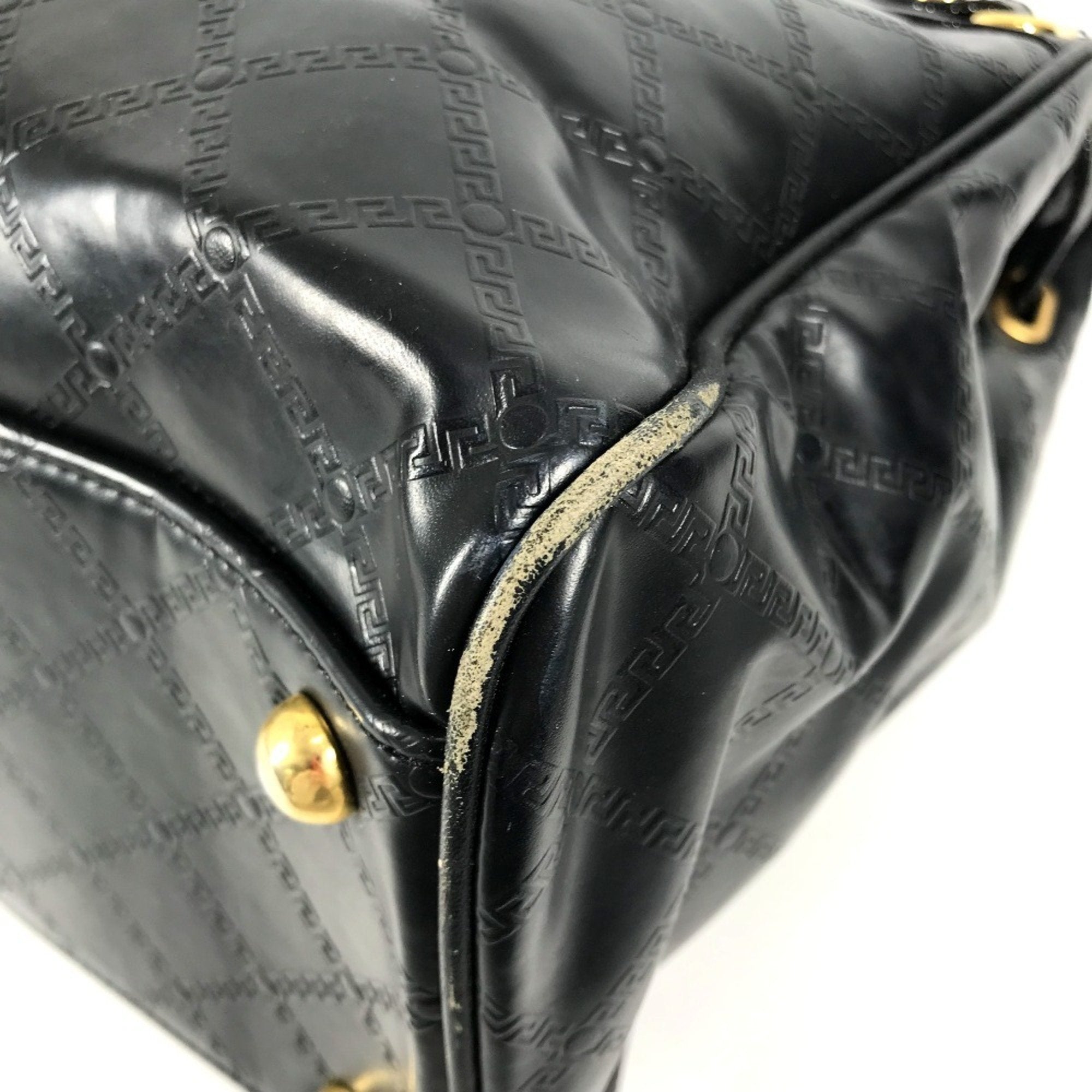 Versace Black Leather Handbag Shoulder Bag Tote Bag (Pre-Owned)