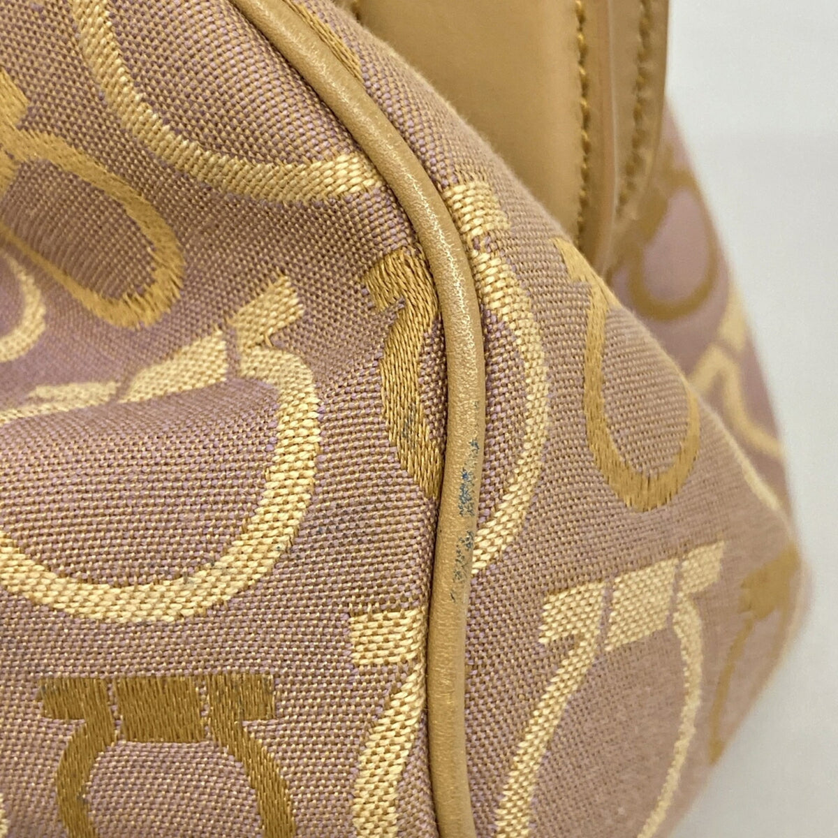 Salvatore Ferragamo Beige Purple Canvas Handbag (Pre-Owned)
