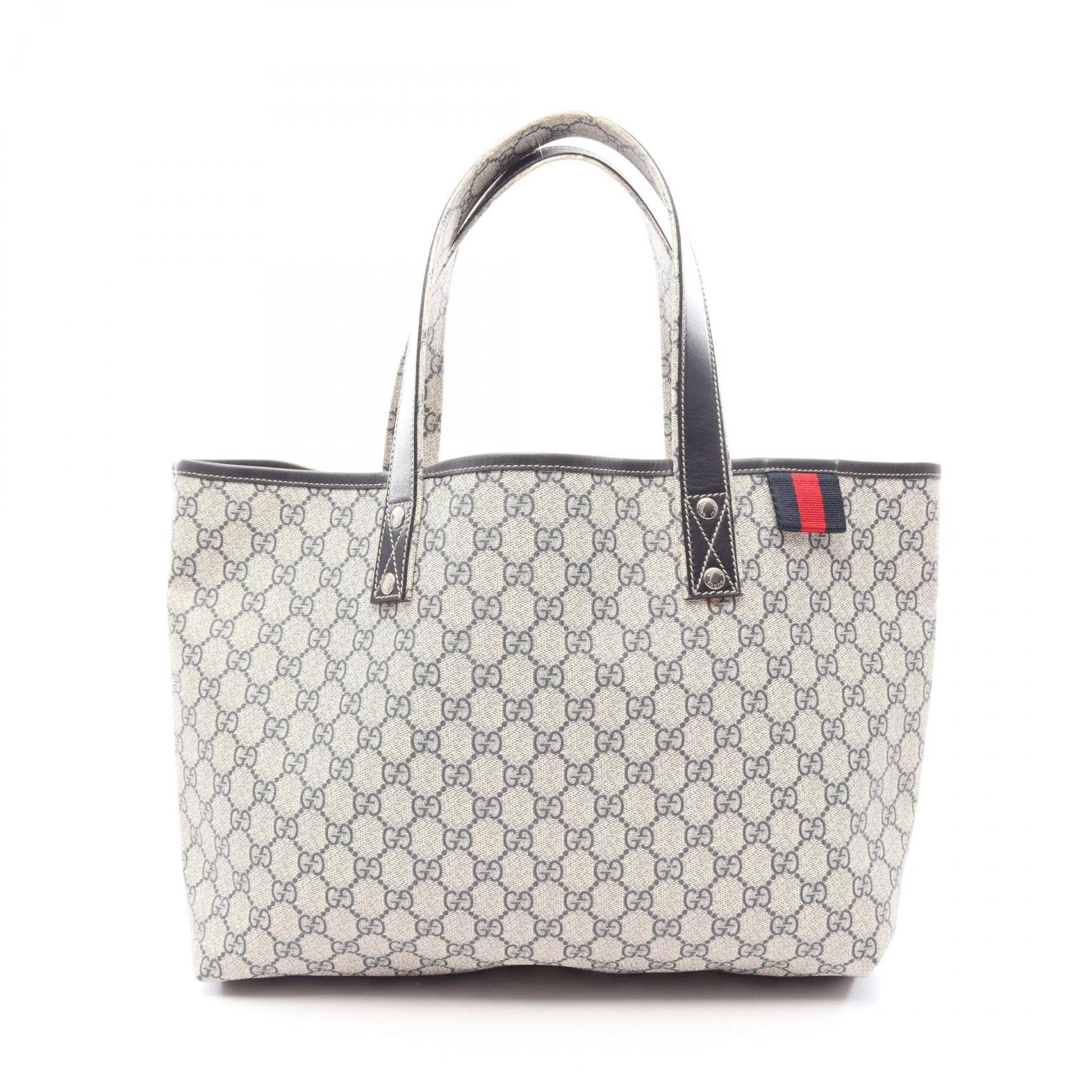 Gucci Beige Navy Gg Supreme Leather Handbag Tote Bag (Pre-Owned)