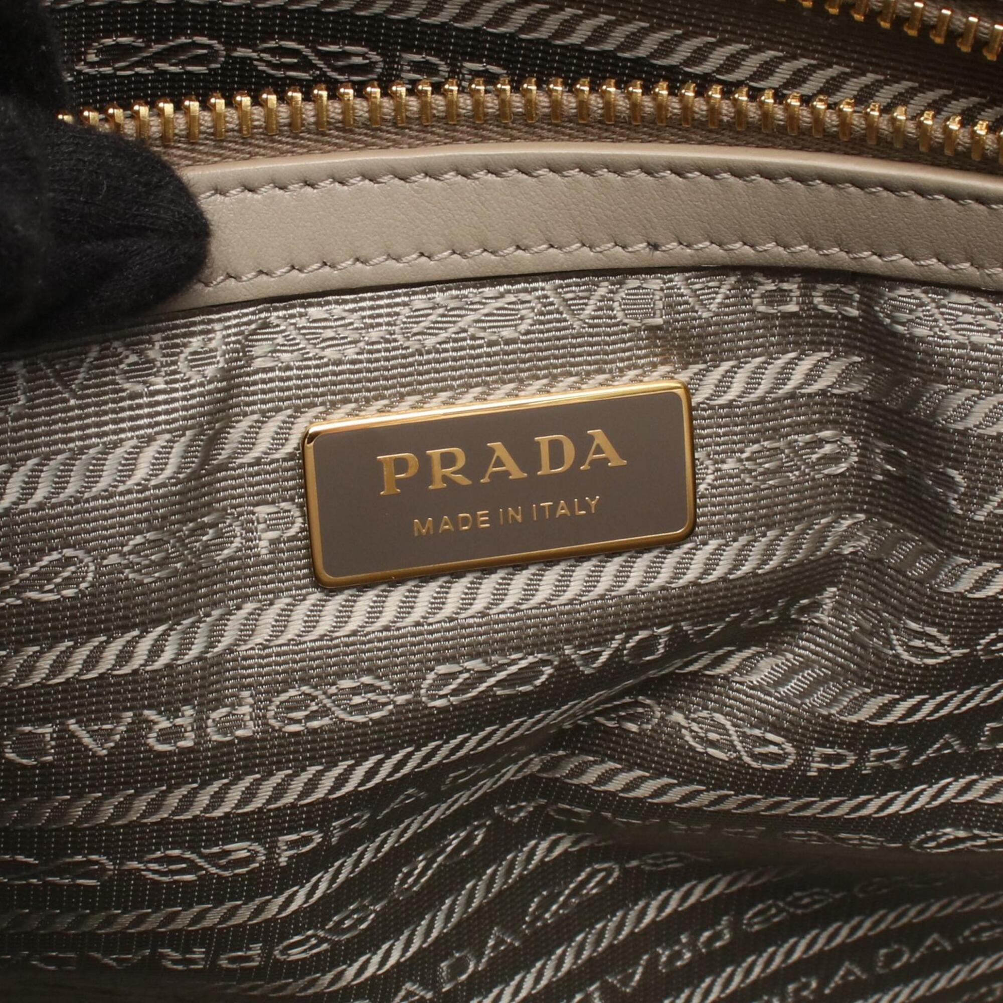 Prada Gray White Canvas Handbag Tote Bag (Pre-Owned)