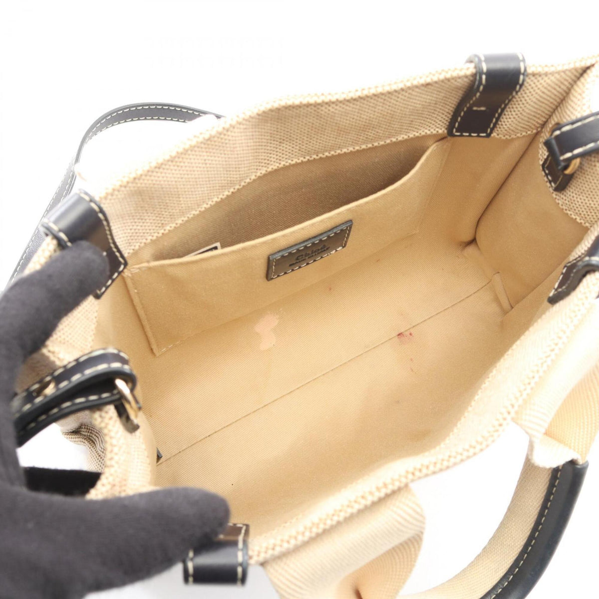 Chloé Beige Black Canvas Leather Handbag Tote Bag (Pre-Owned)
