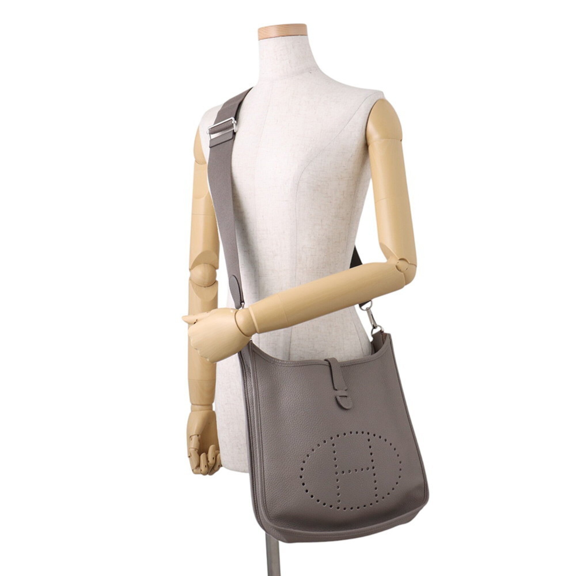 Hermes Evelyne Silver Taurillon Clemence Leather Handbag Shoulder Bag (Pre-Owned)