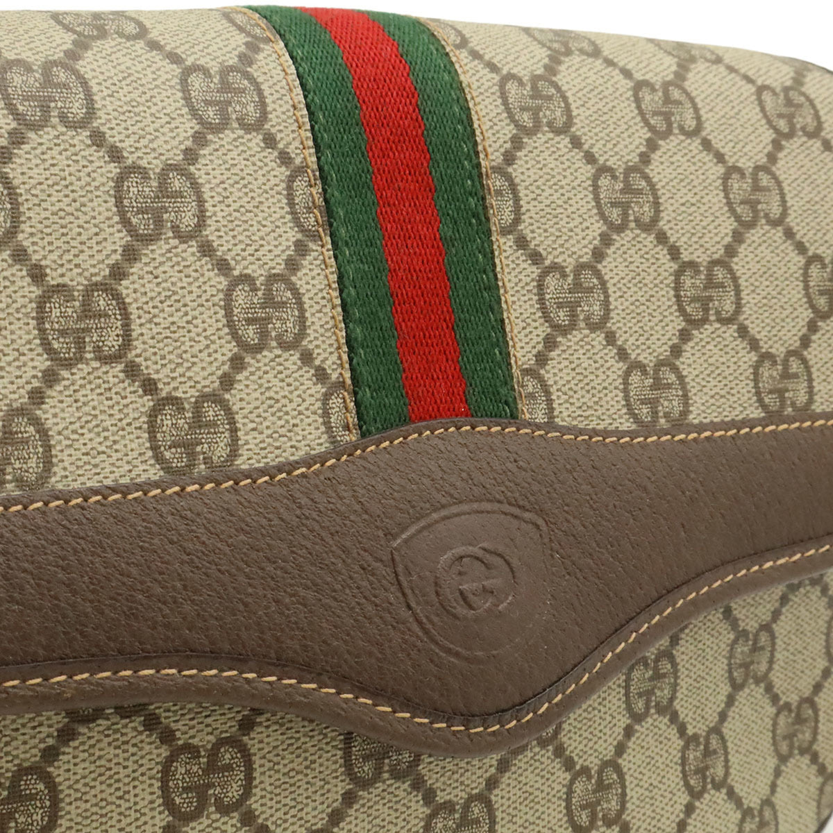 Gucci Beige Brown Green Red Color White Gg Plus Pochette Shoulder Bag (Pre-Owned)