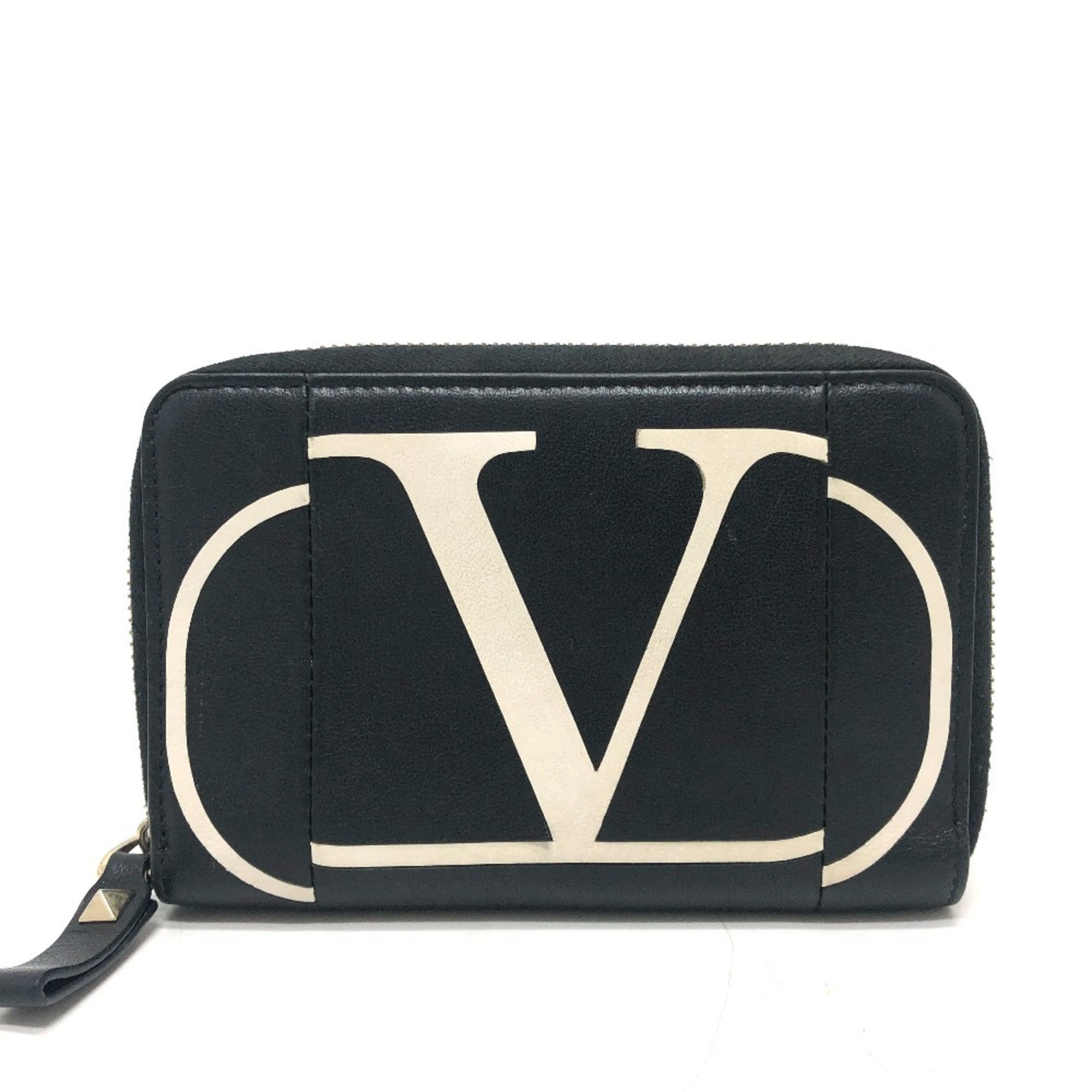 Valentino Black White Leather Wallet (Bi-Fold) (Pre-Owned)
