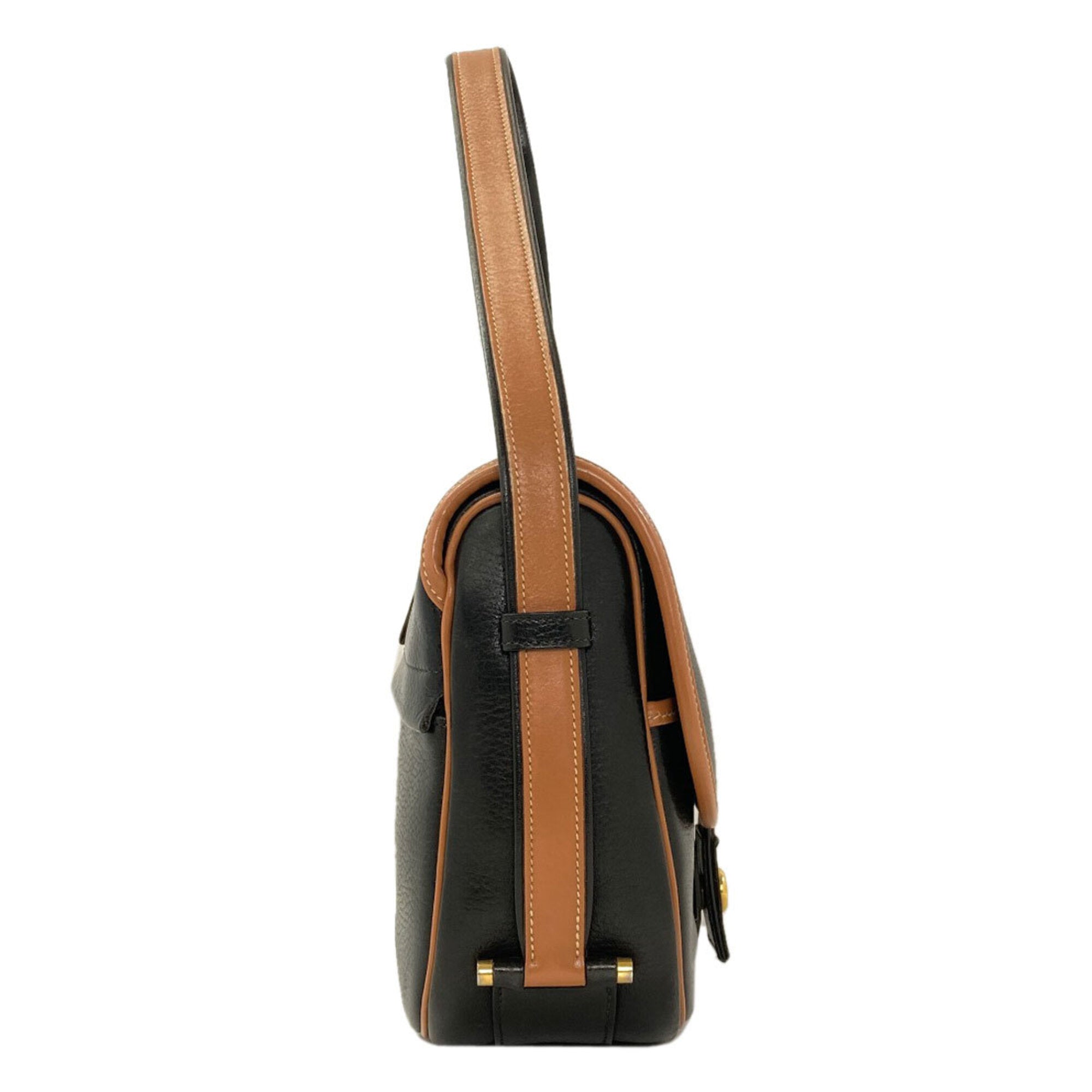 Hermes Black Brown Leather Shoulder Bag (Pre-Owned)