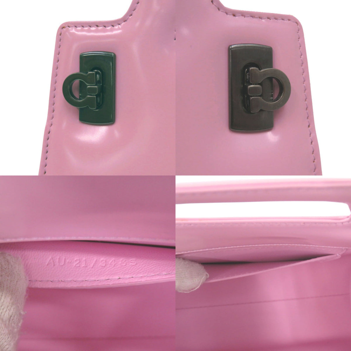 Salvatore Ferragamo Gancini Pink Patent Leather Handbag Shoulder Bag (Pre-Owned)