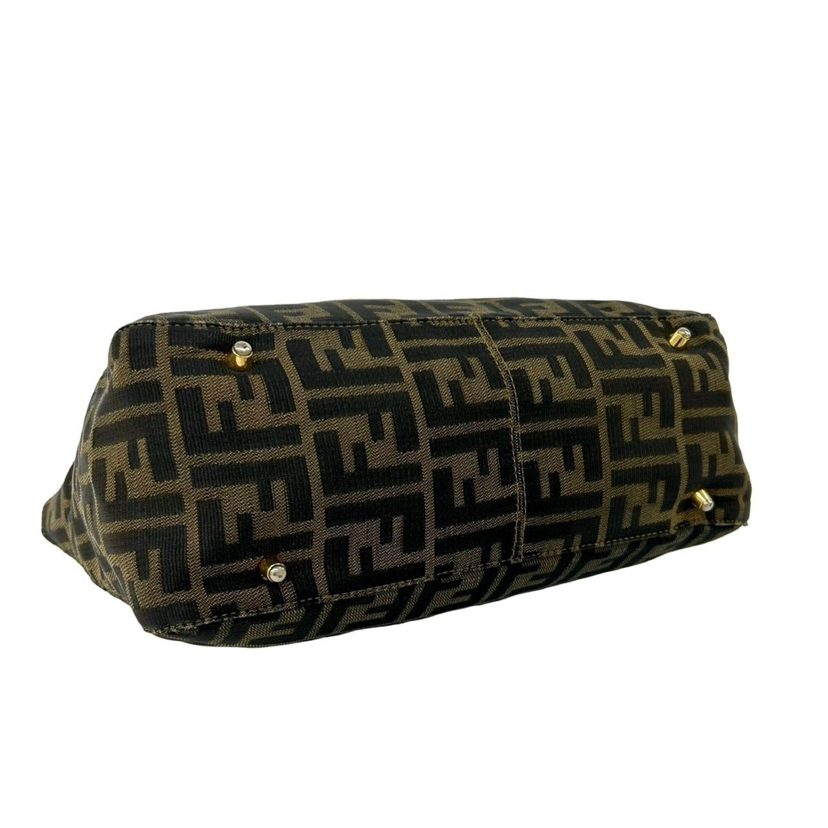 Fendi Black Brown Canvas Leather Handbag Tote Bag (Pre-Owned)