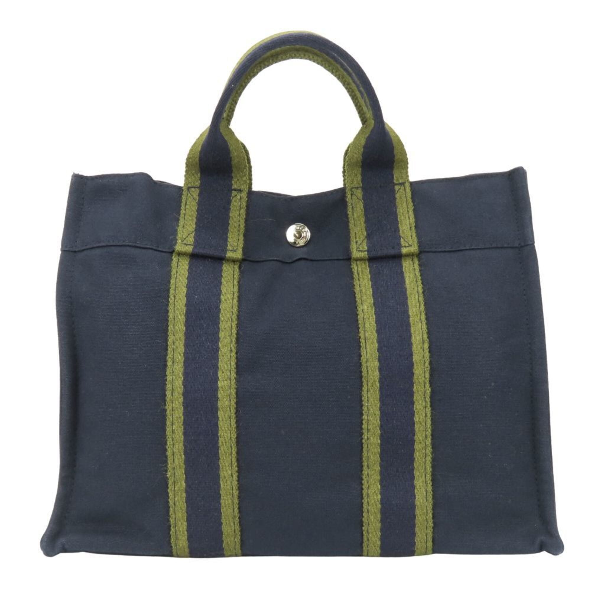 Hermes Navy Olive Canvas Tote Bag (Pre-Owned)