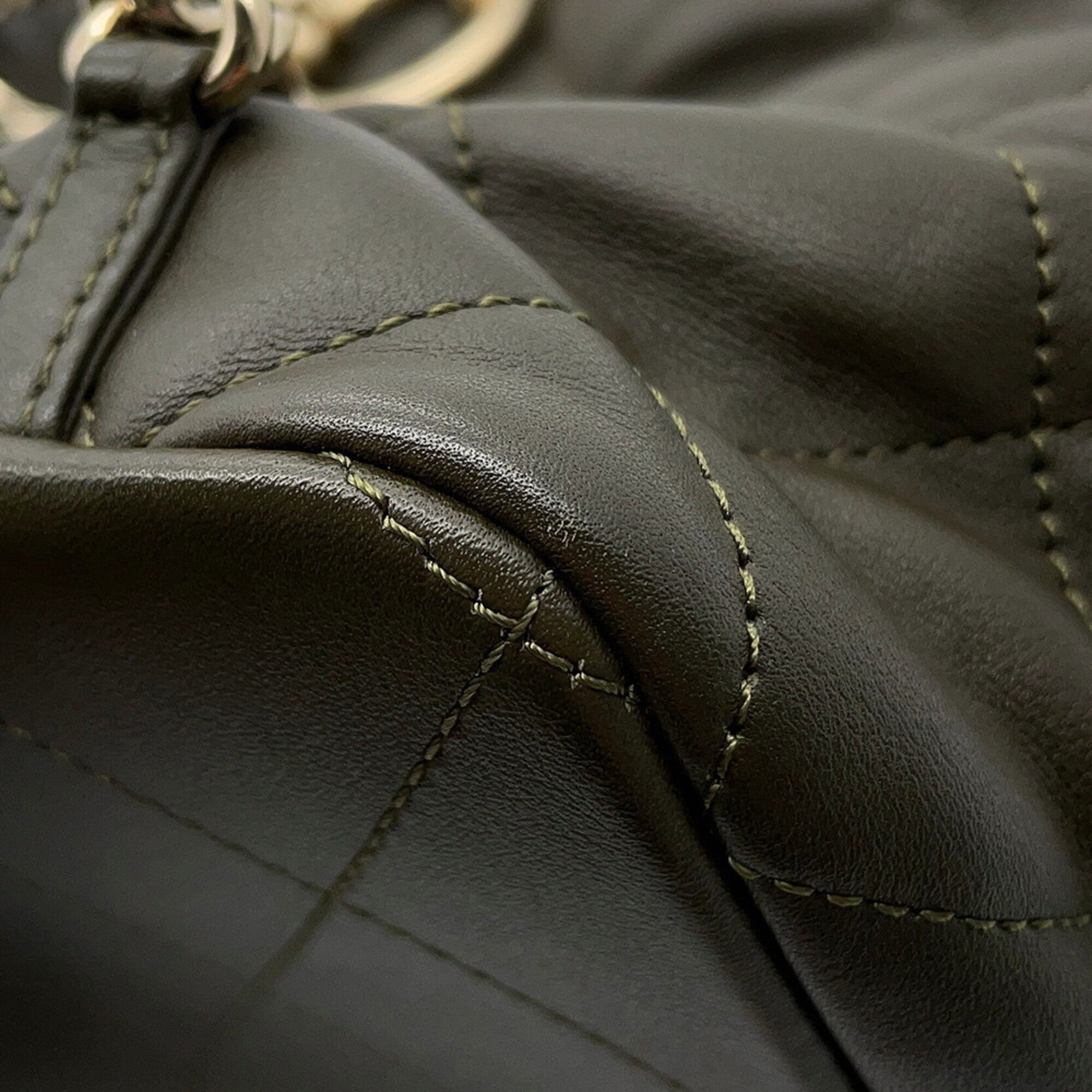 Chanel Matelasse Khaki Leather Handbag (Pre-Owned)
