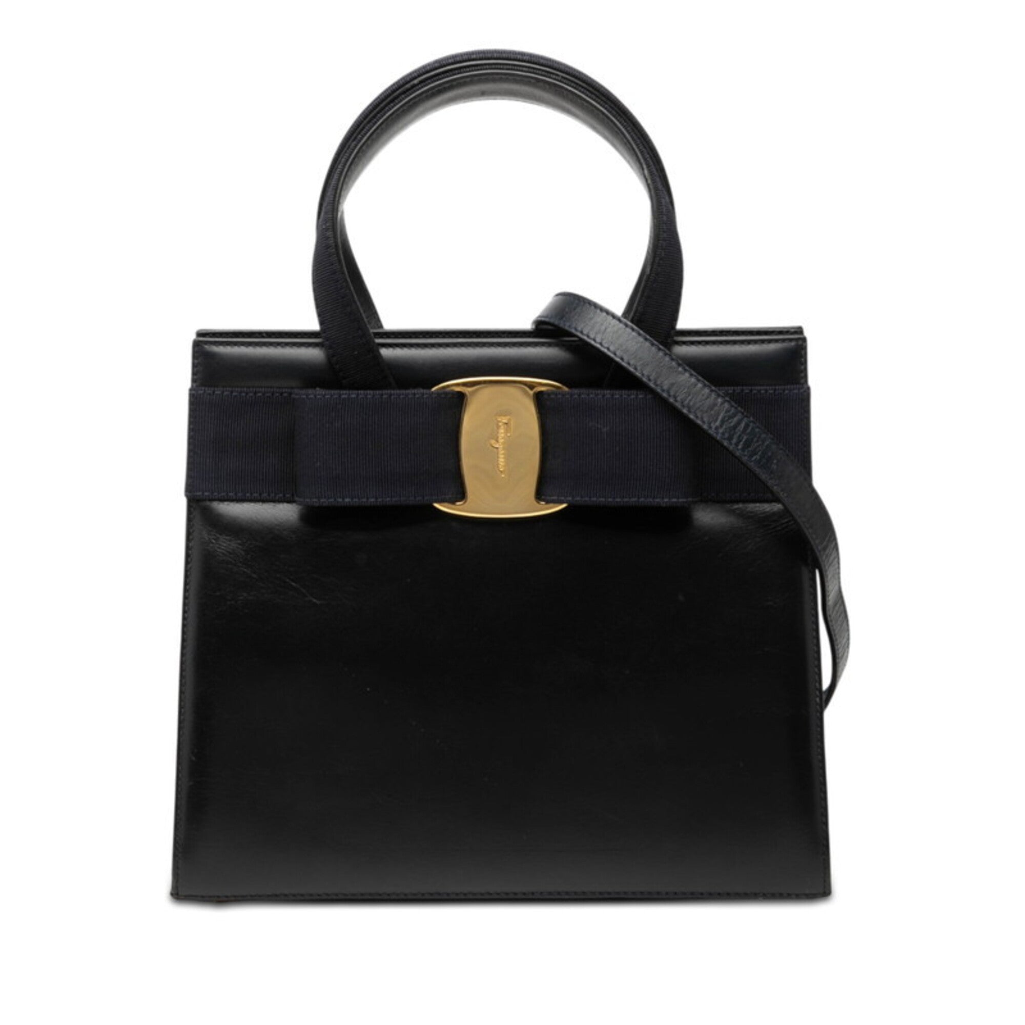 Salvatore Ferragamo Navy Leather Handbag Shoulder Bag (Pre-Owned)