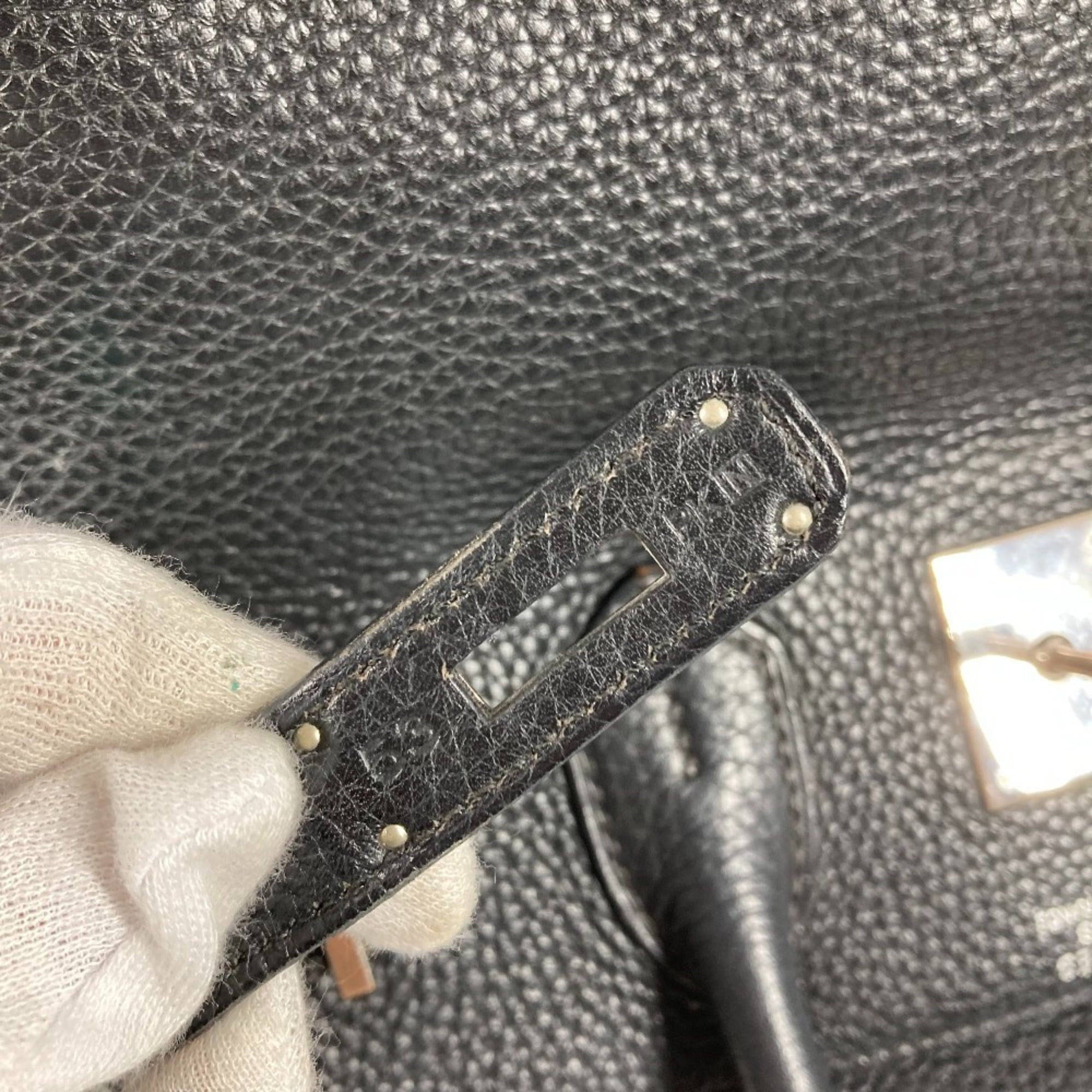 Hermes Birkin Black Leather Handbag Tote Bag (Pre-Owned)