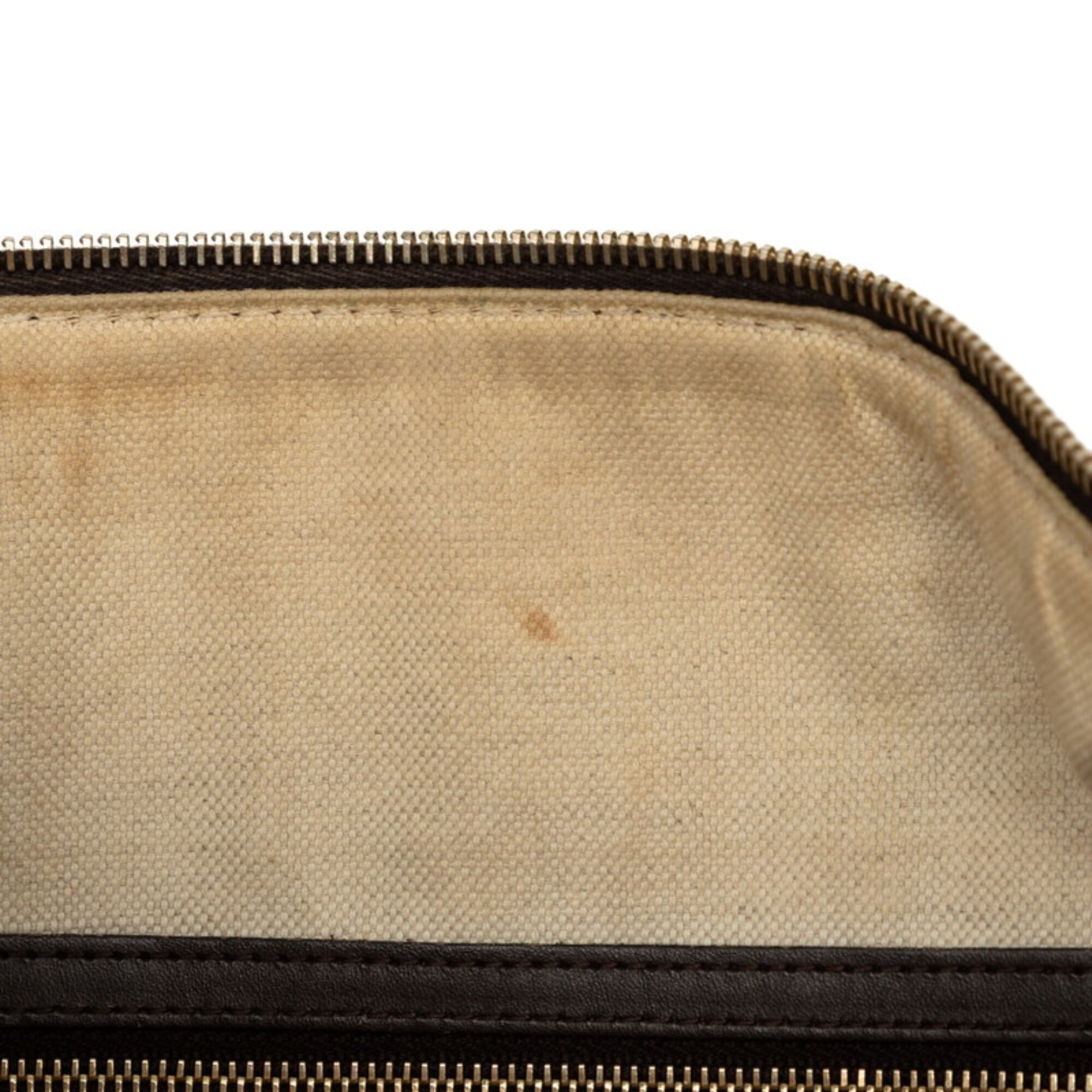 Gucci Beige Brown Canvas Leather Boston Bag Handbag Shoulder Bag (Pre-Owned)