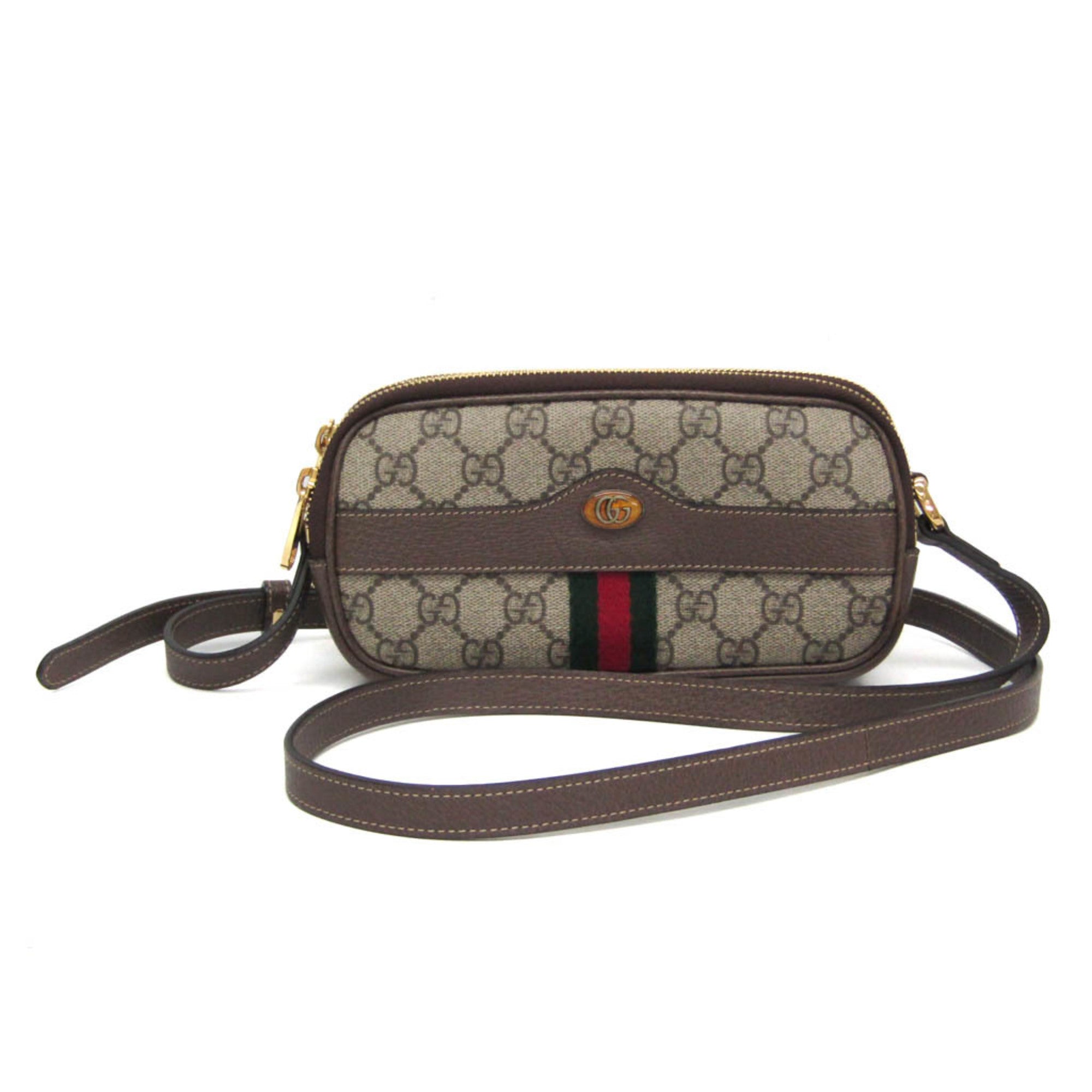 Gucci Ophidia Beige Brown Leather Gg Supreme Shoulder Bag (Pre-Owned)