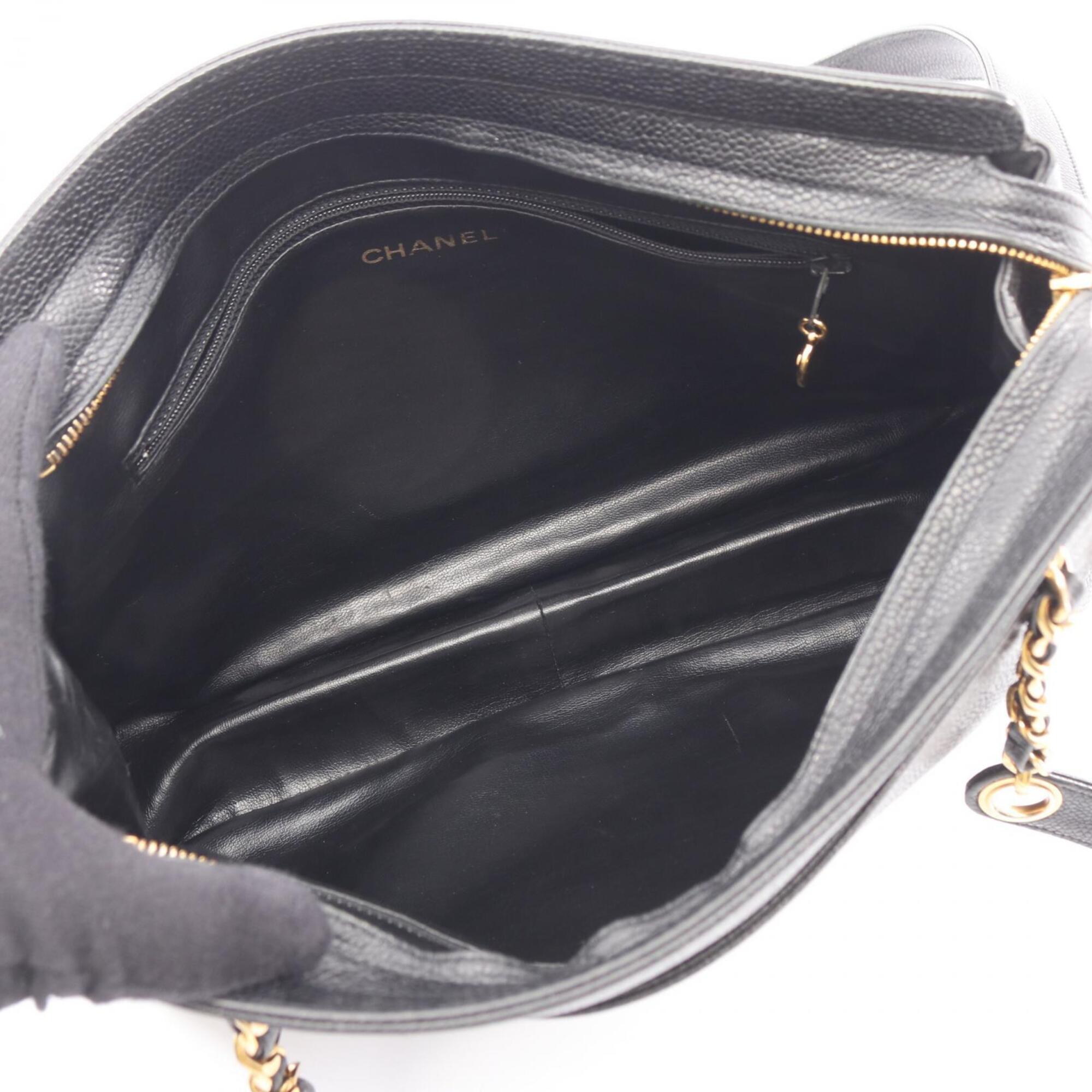 Chanel Black Leather Handbag Tote Bag (Pre-Owned)