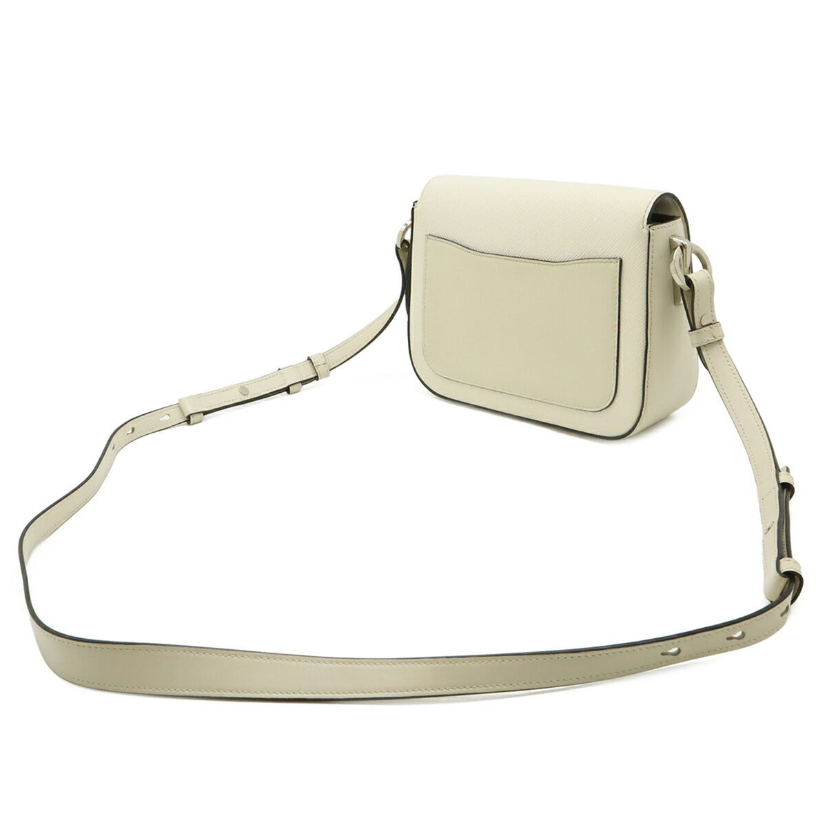 Prada Saffiano Ivory Leather Clutch Bag Pochette (Pre-Owned)