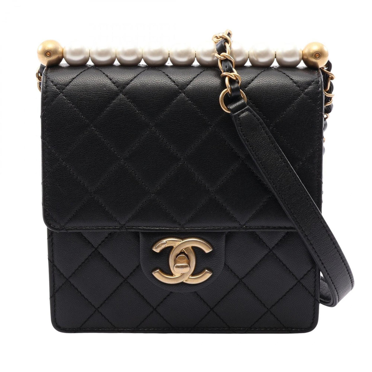 Chanel Black Leather Handbag Shoulder Bag (Pre-Owned)