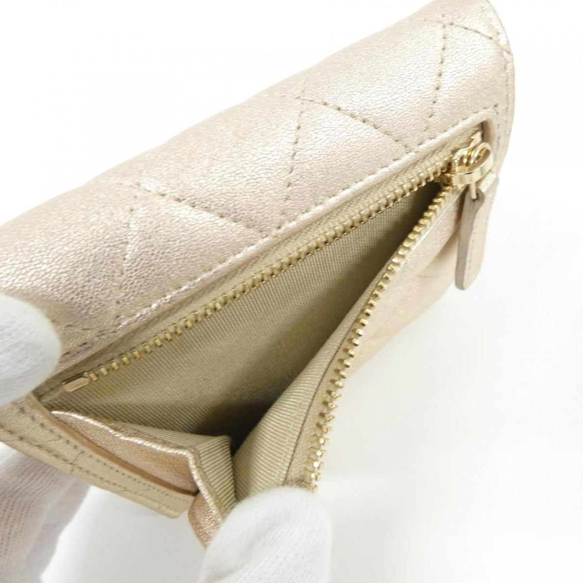 Chanel Gold Leather Wallet (Tri-Fold) (Pre-Owned)