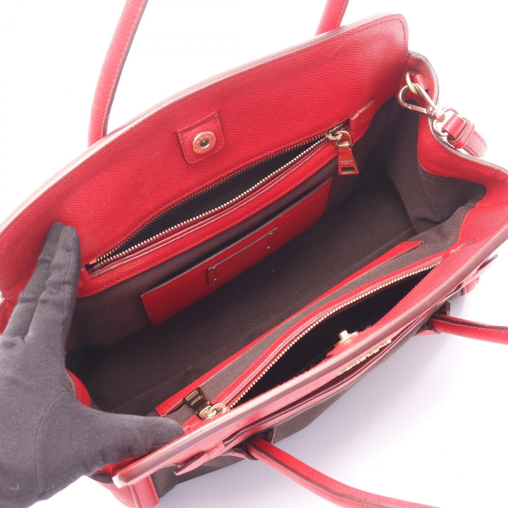 Prada Black Red Color Canvas Saffiano Handbag (Pre-Owned)
