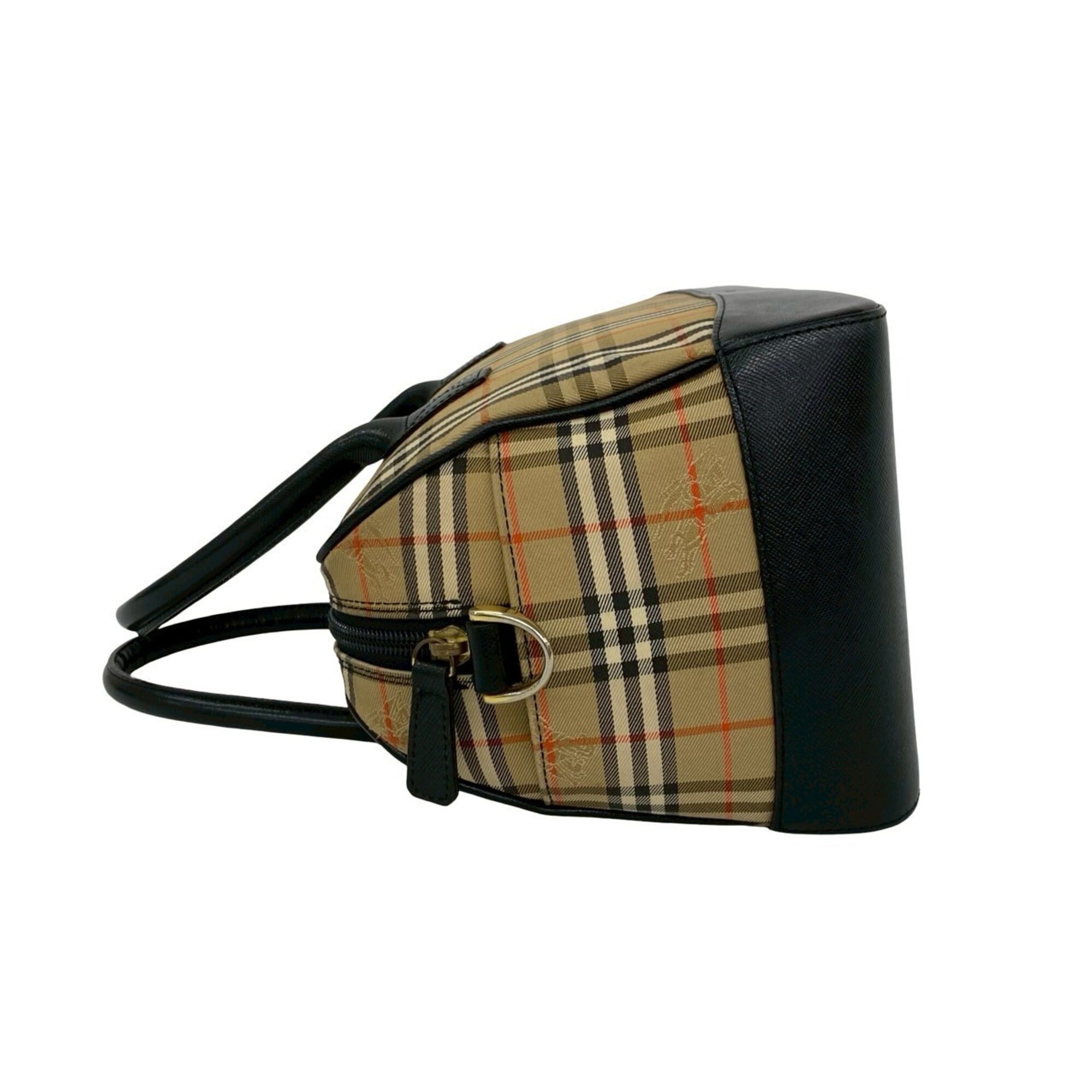 Burberry Beige Black Canvas Leather Handbag Shoulder Bag (Pre-Owned)