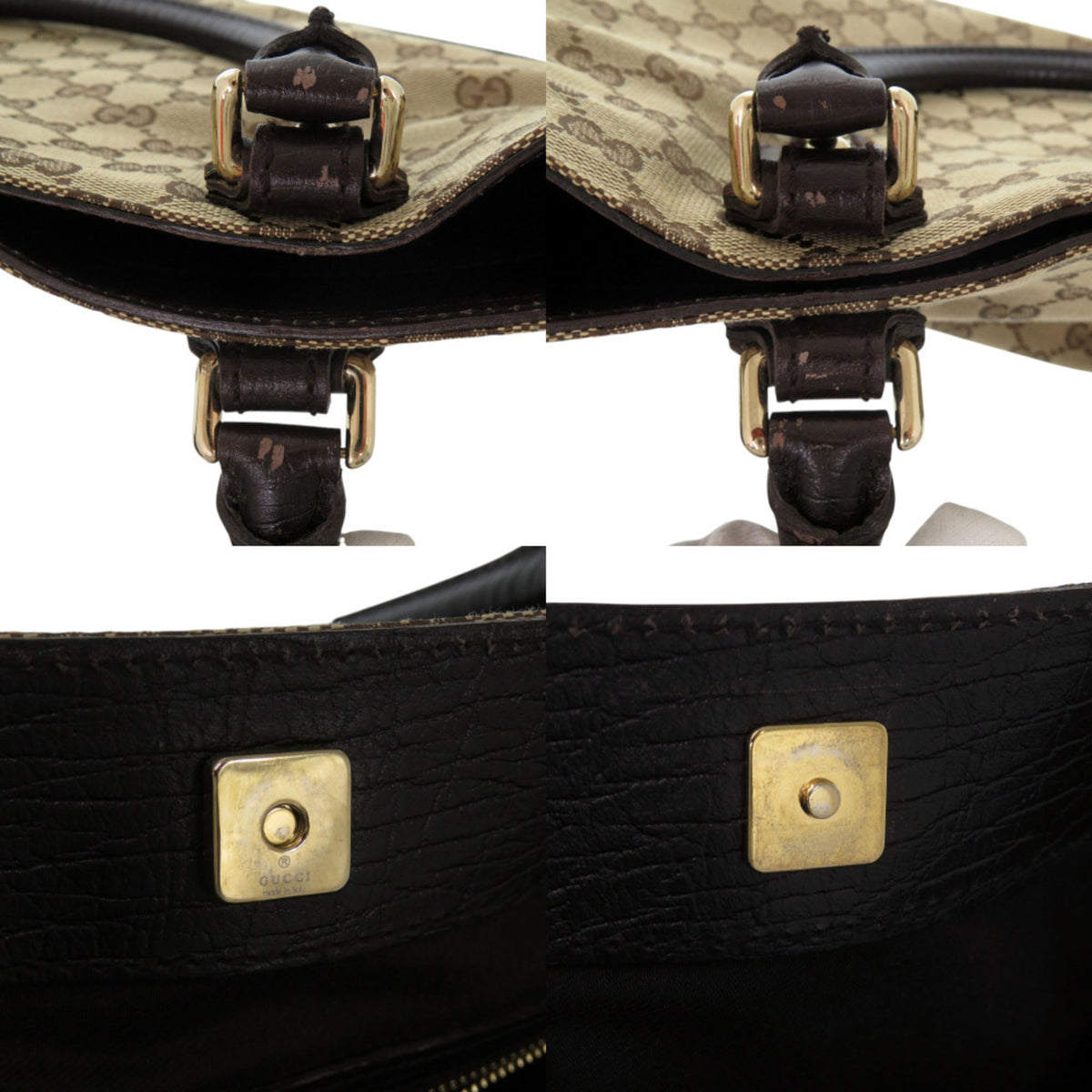 Gucci Horsebit Beige Brown Gg Canvas Leather Handbag Shoulder Bag Tote Bag (Pre-Owned)