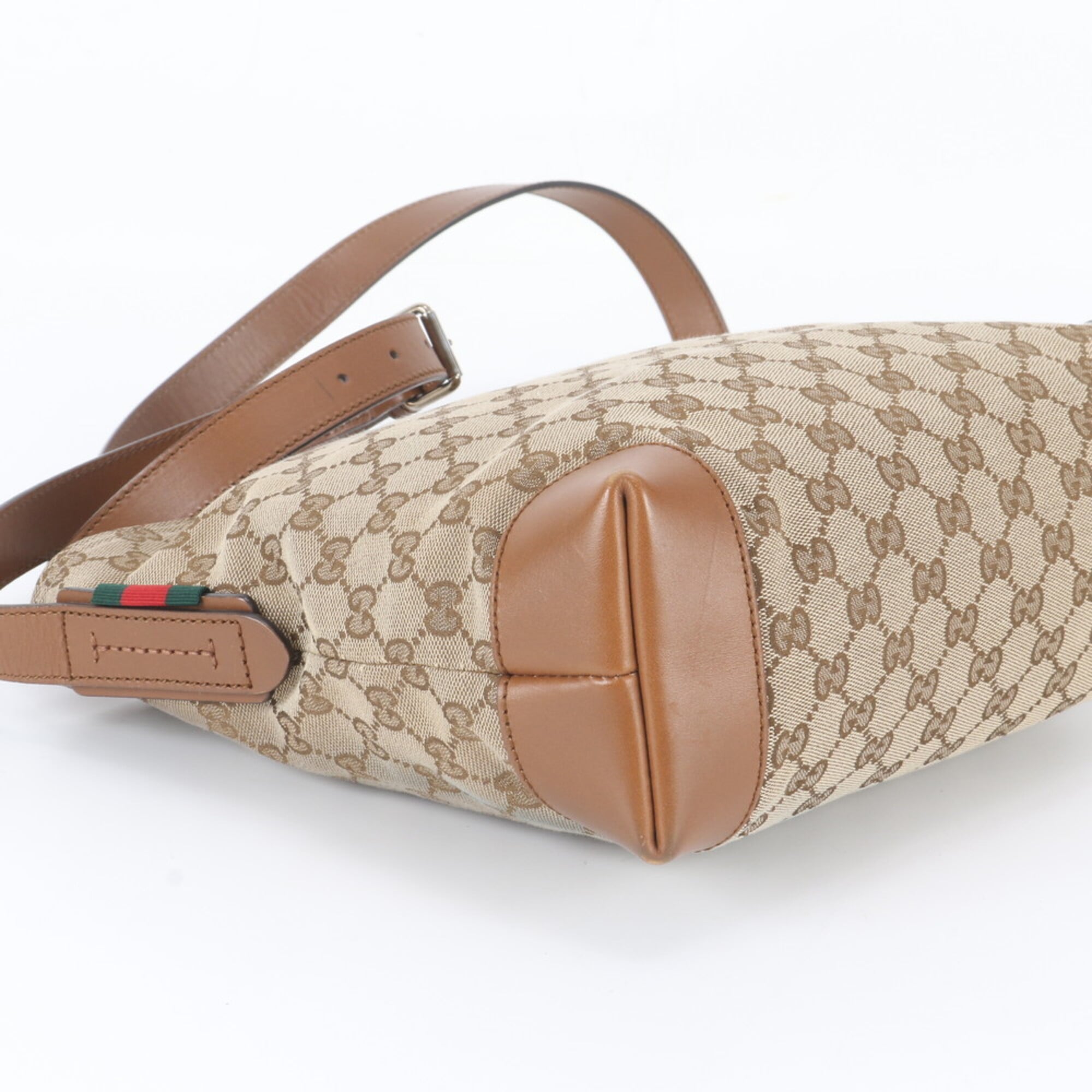 Gucci Beige Leather Canvas Handbag Shoulder Bag Tote Bag (Pre-Owned)