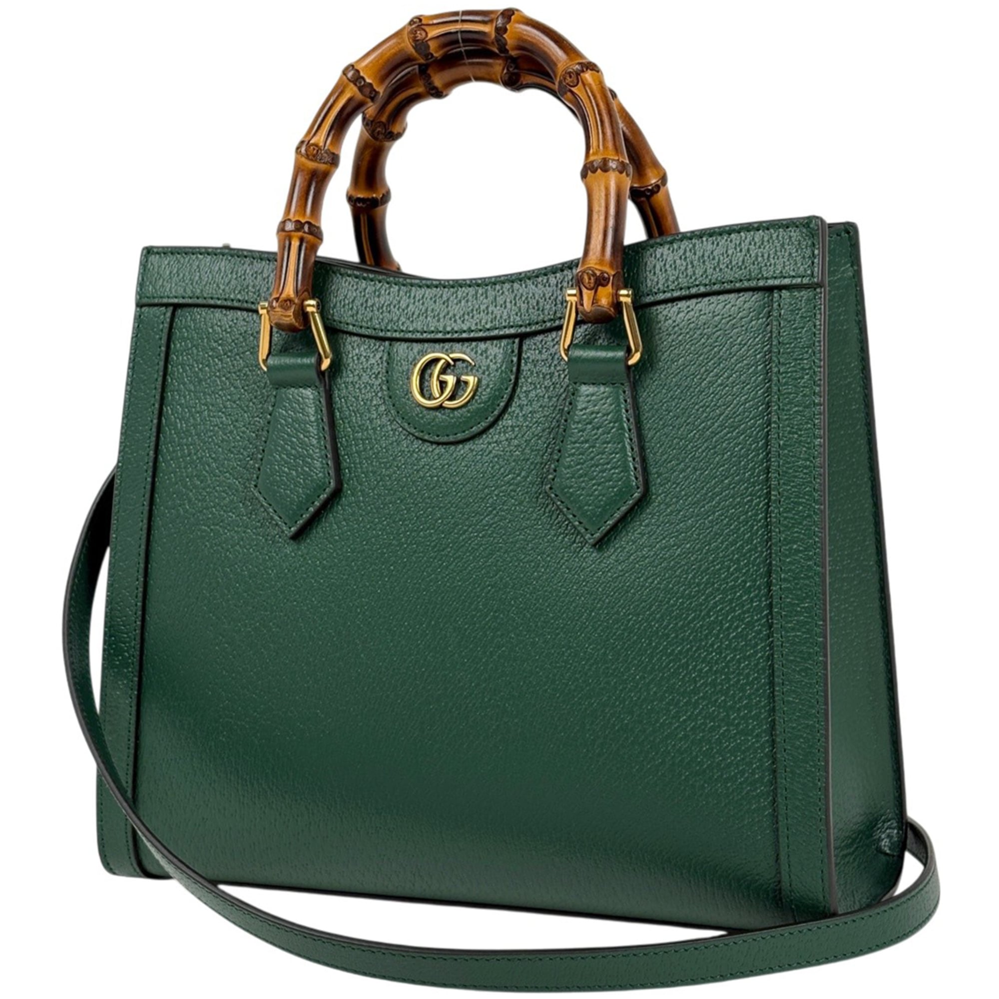 Gucci Bamboo Green Leather Tote Bag (Pre-Owned)