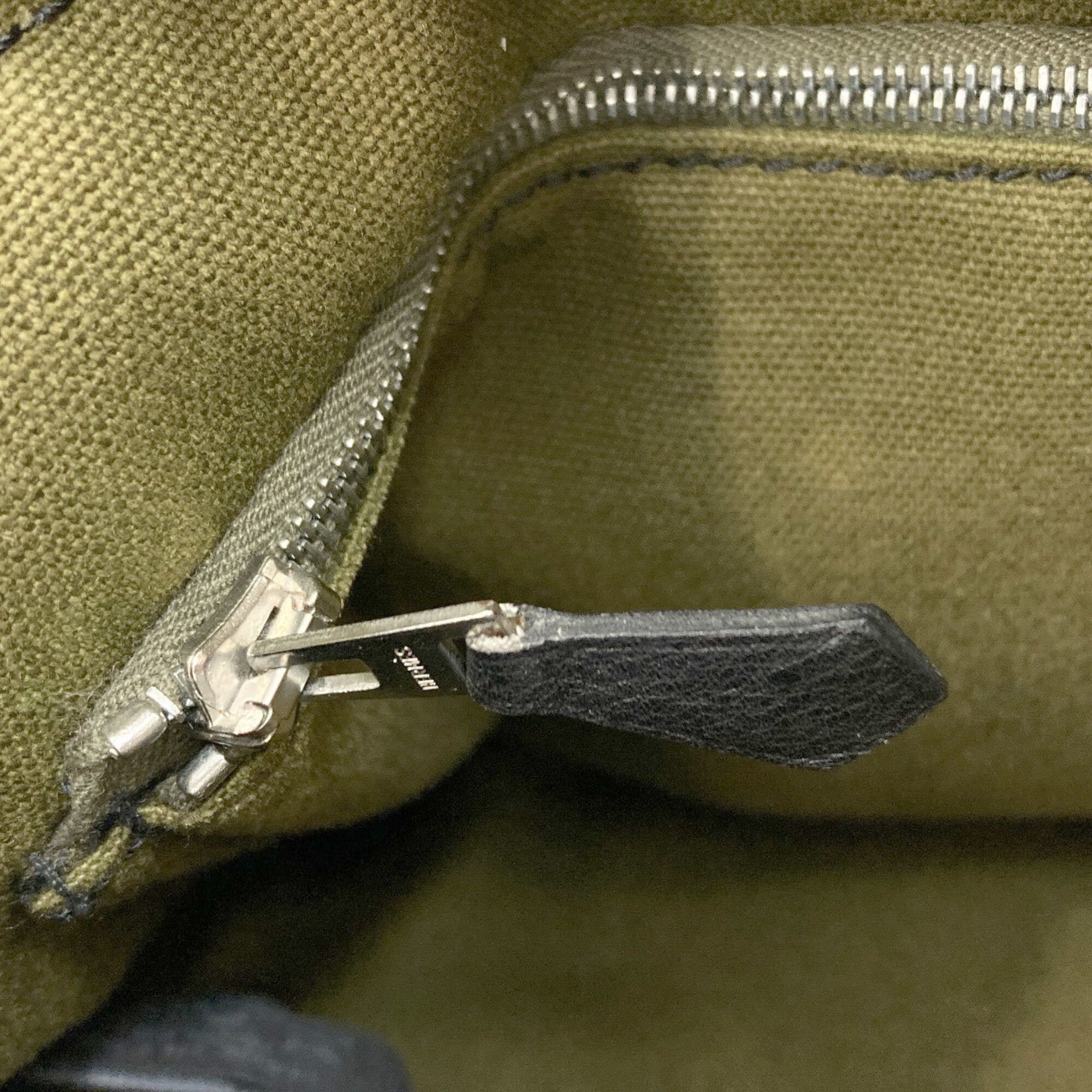 Hermes Black Green Canvas Handbag (Pre-Owned)