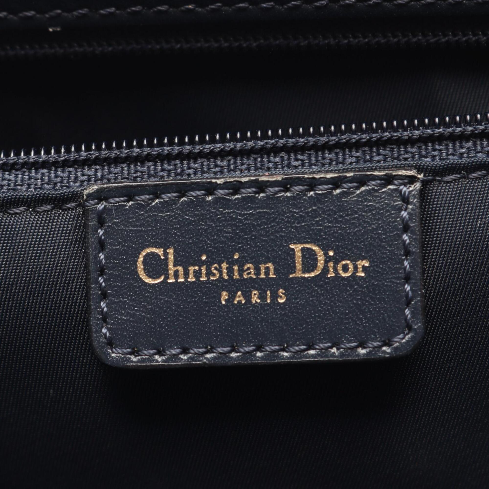 Christian Dior Black Ivory Navy Canvas Leather Handbag (Pre-Owned)