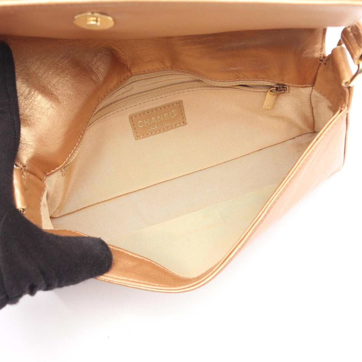 Chanel Gold Leather Handbag Shoulder Bag (Pre-Owned)