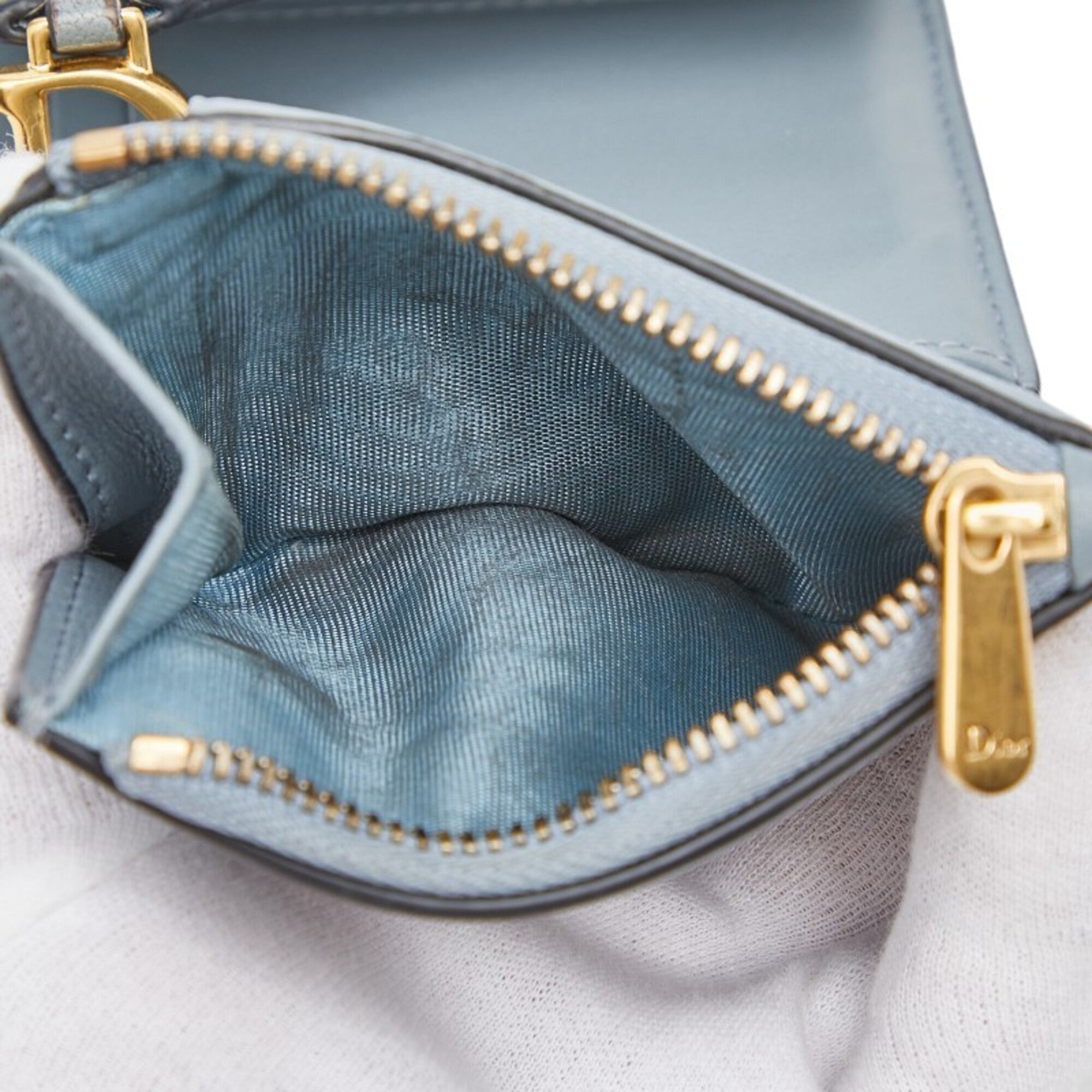 Christian Dior Light Blue Gray Leather Wallet (Bi-Fold) (Pre-Owned)
