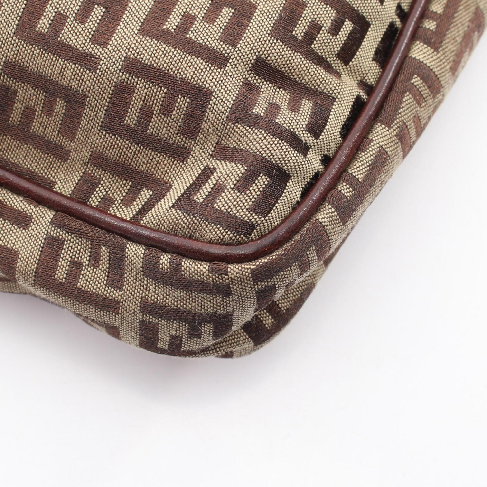 Fendi Beige Brown Canvas Leather Handbag Shoulder Bag (Pre-Owned)