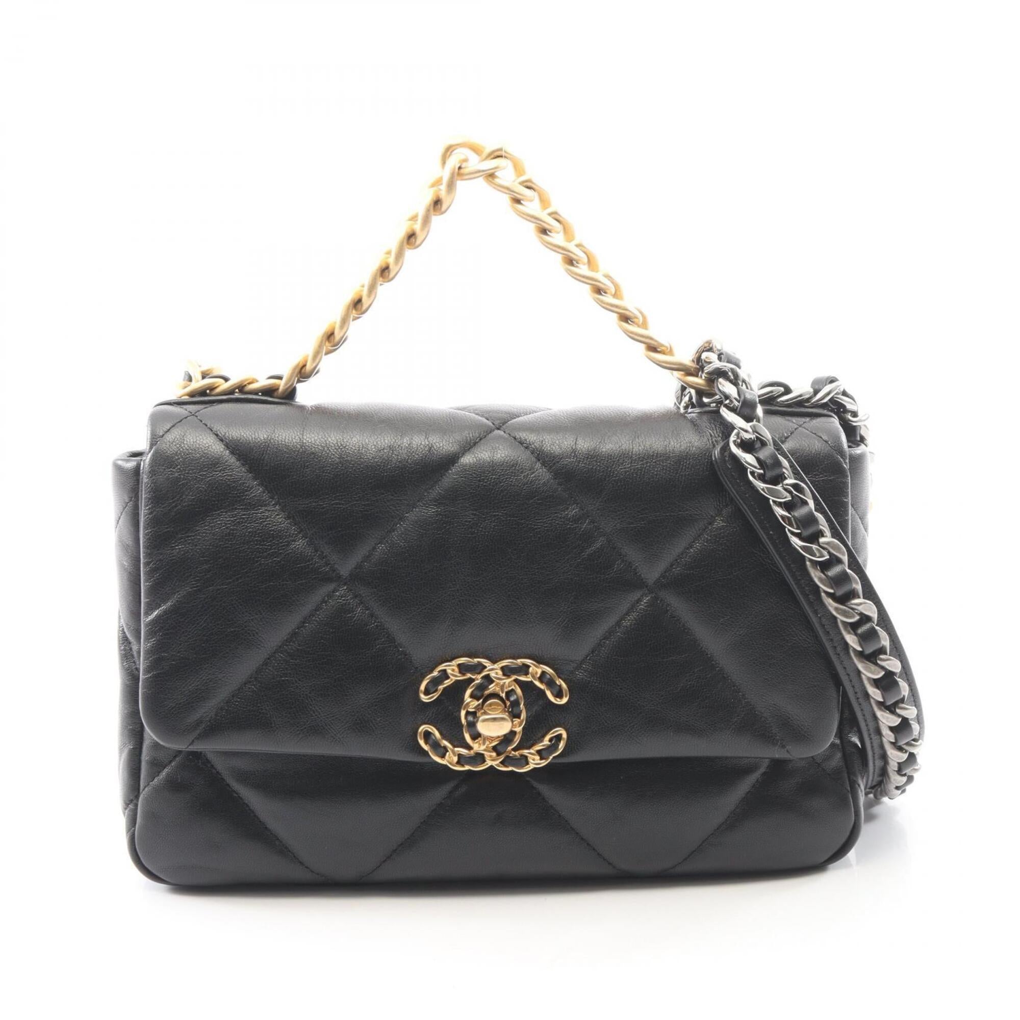 Chanel Black Leather Handbag Shoulder Bag (Pre-Owned)