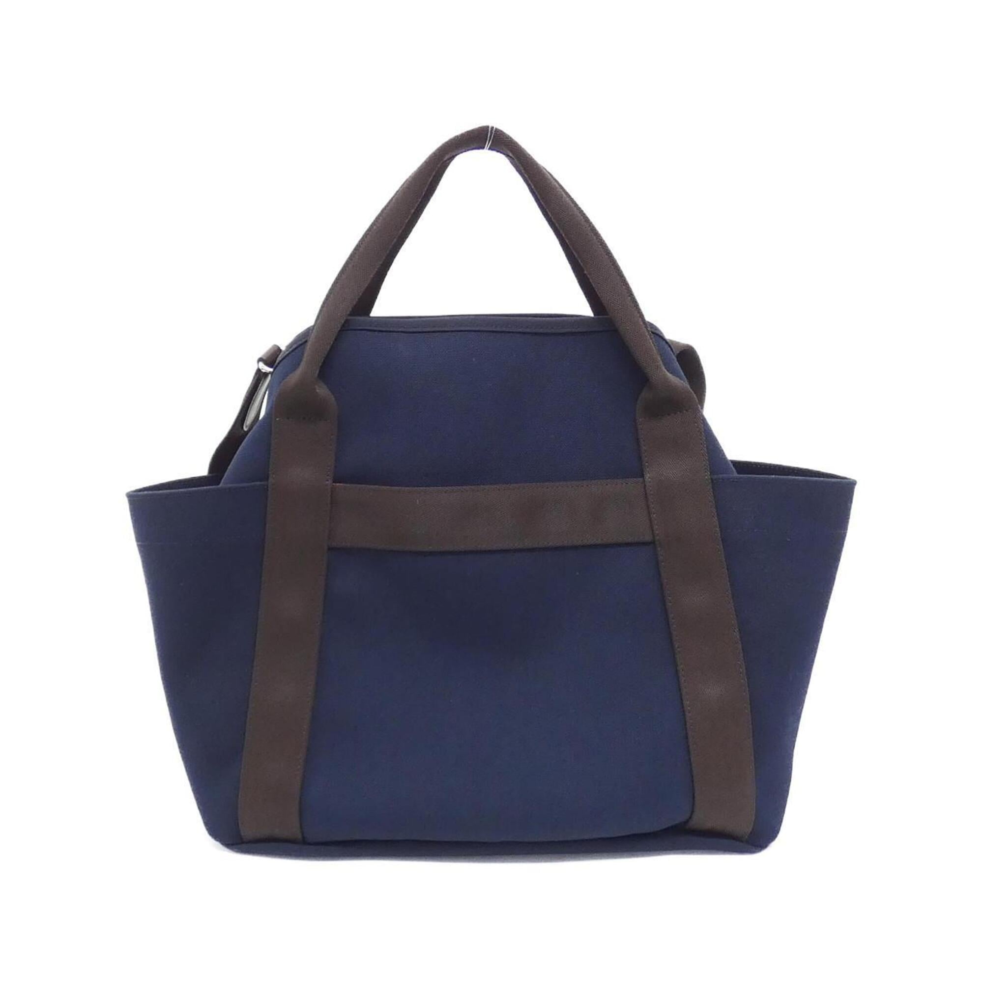 Hermes Blue Feu Navy Canvas Handbag (Pre-Owned)