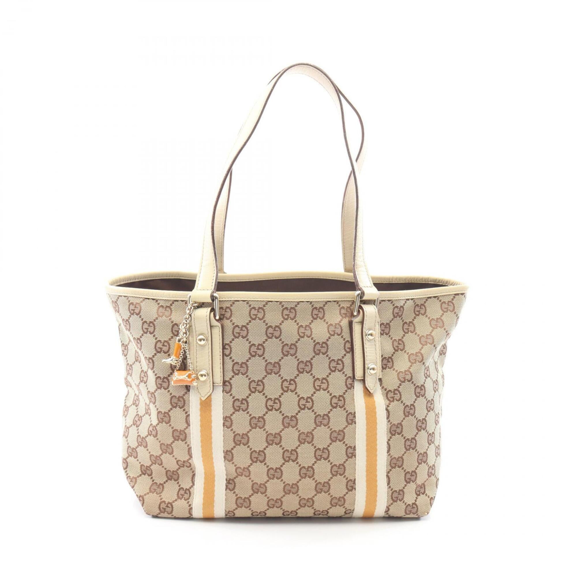 Gucci Beige Ivory Orange Canvas Leather Handbag Tote Bag (Pre-Owned)