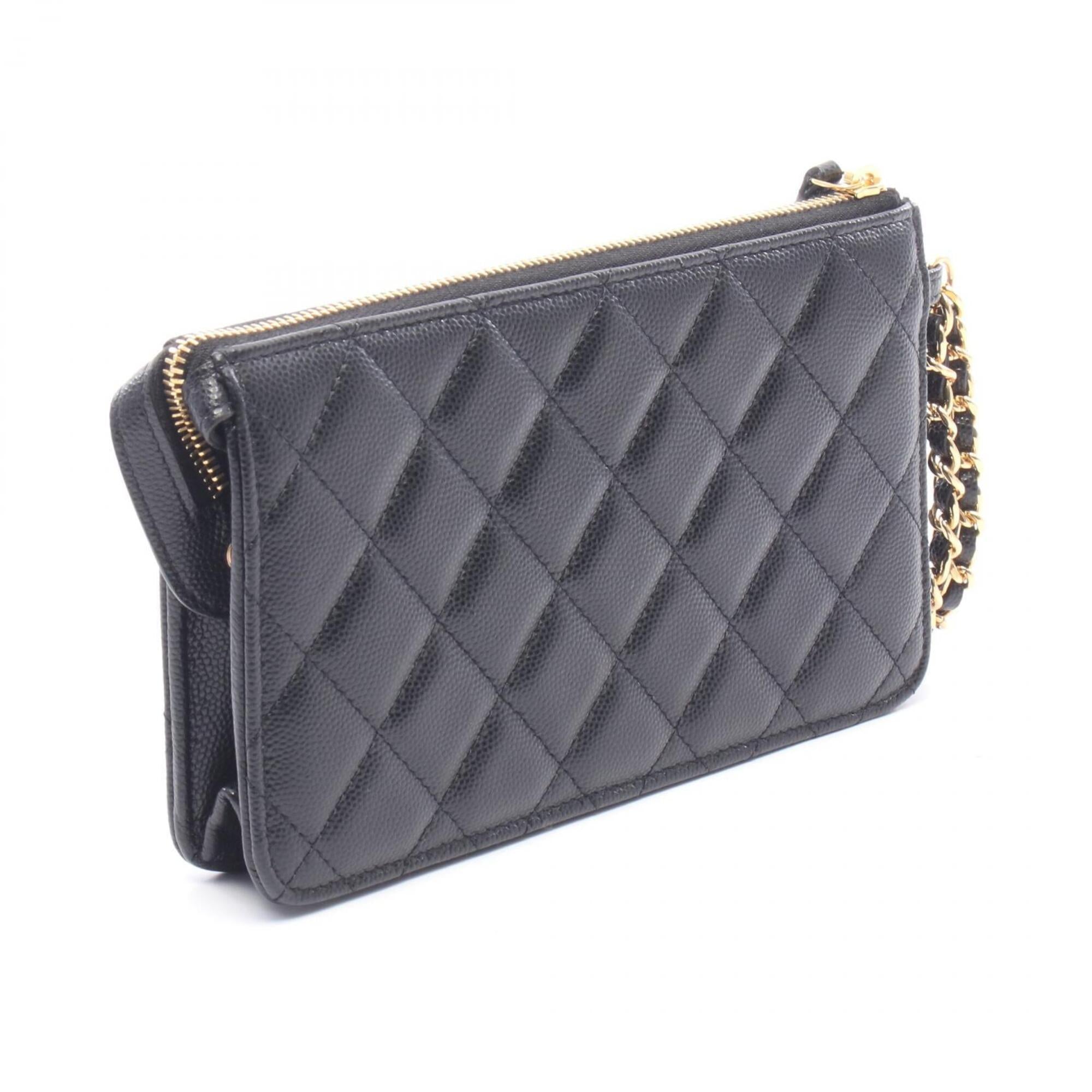 Chanel Black Grained Calfskin Clutch Bag Handbag (Pre-Owned)