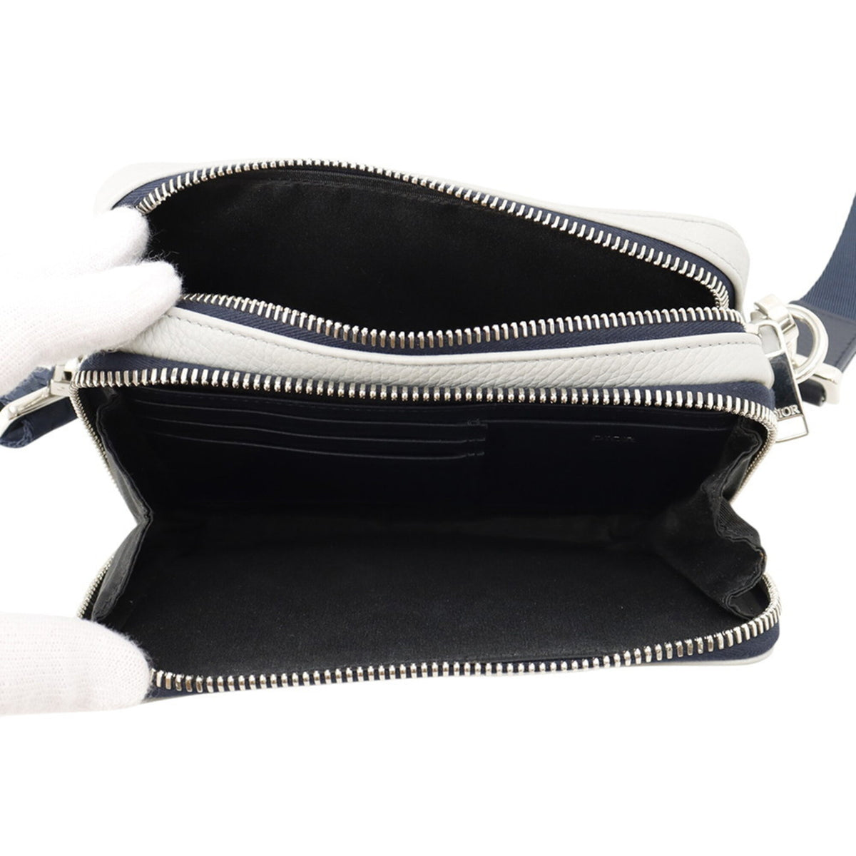 Christian Dior Gray Navy Leather Shoulder Bag (Pre-Owned)