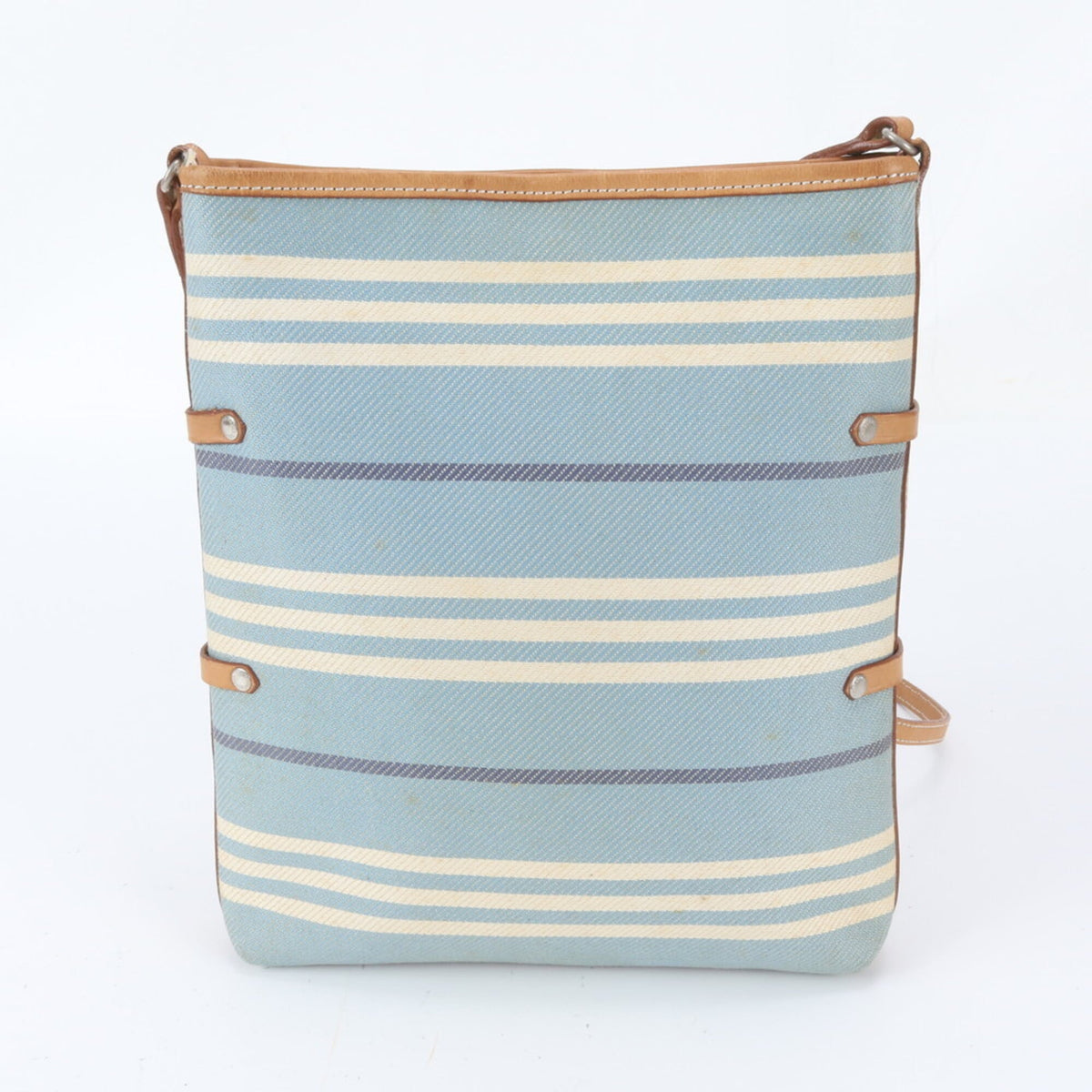 Burberry Brown Light Blue White Leather Canvas Handbag Shoulder Bag Tote Bag (Pre-Owned)