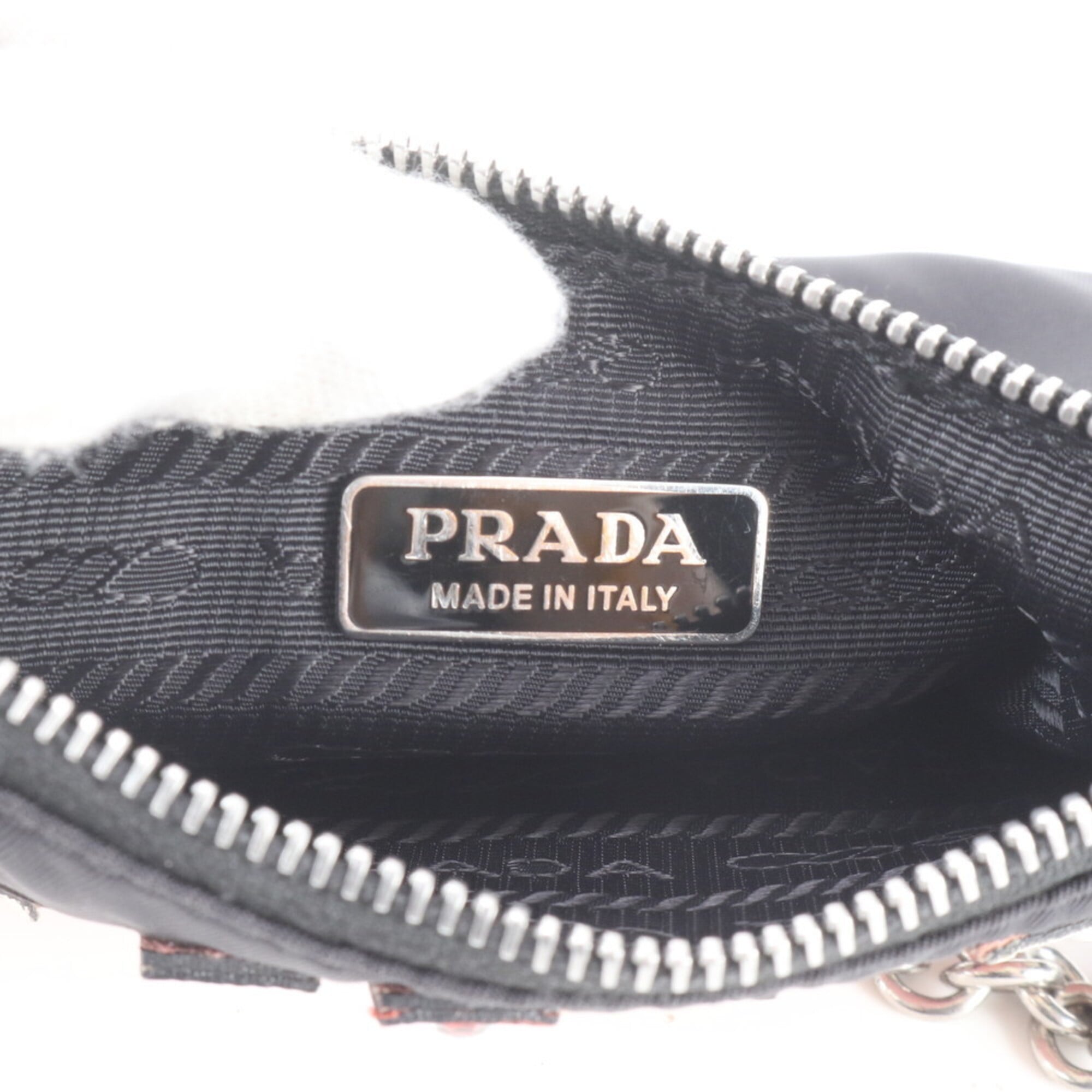 Prada Black Pink Leather Nylon Clutch Bag Shoulder Bag (Pre-Owned)