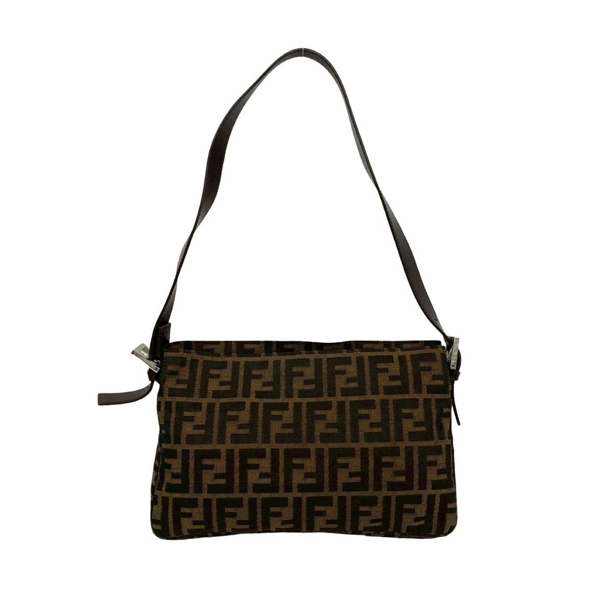 Fendi Black Brown Canvas Leather Shoulder Bag (Pre-Owned)