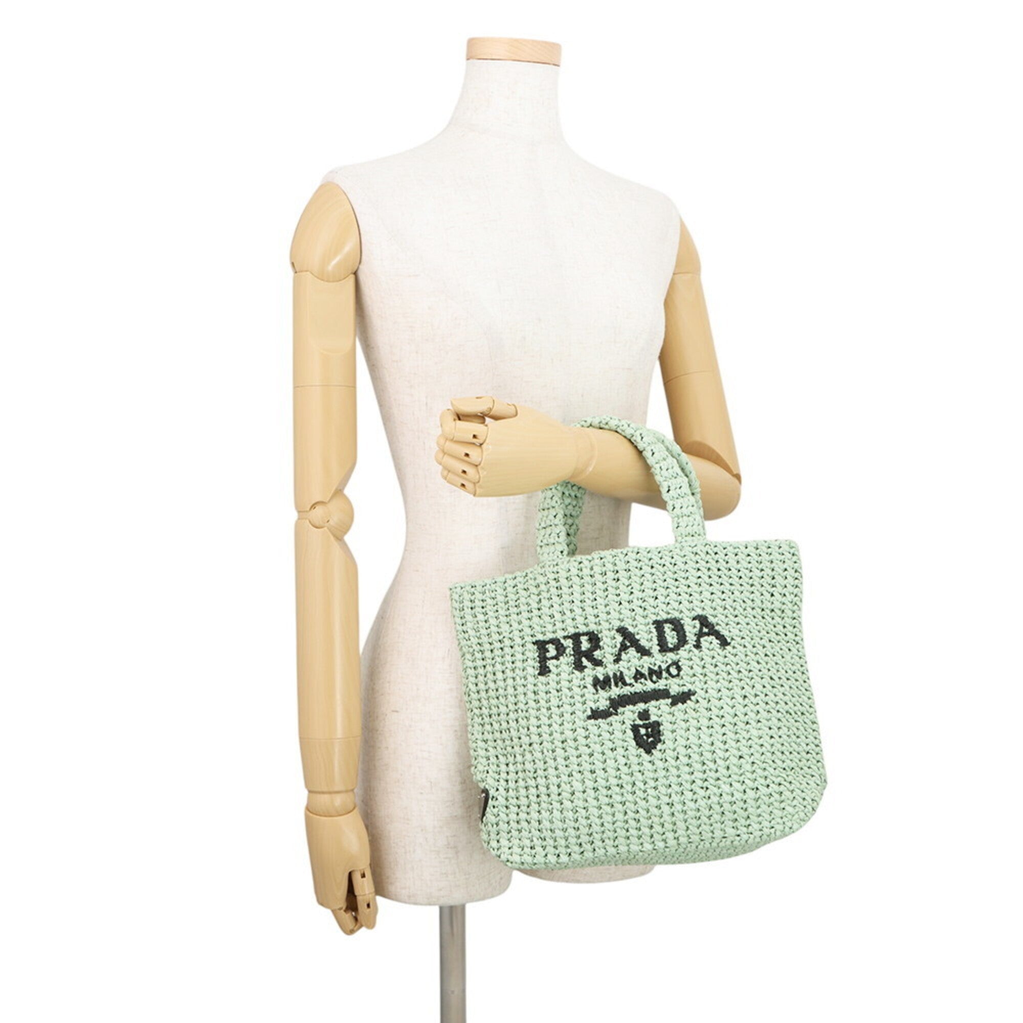 Prada Green Raffia Handbag Tote Bag (Pre-Owned)