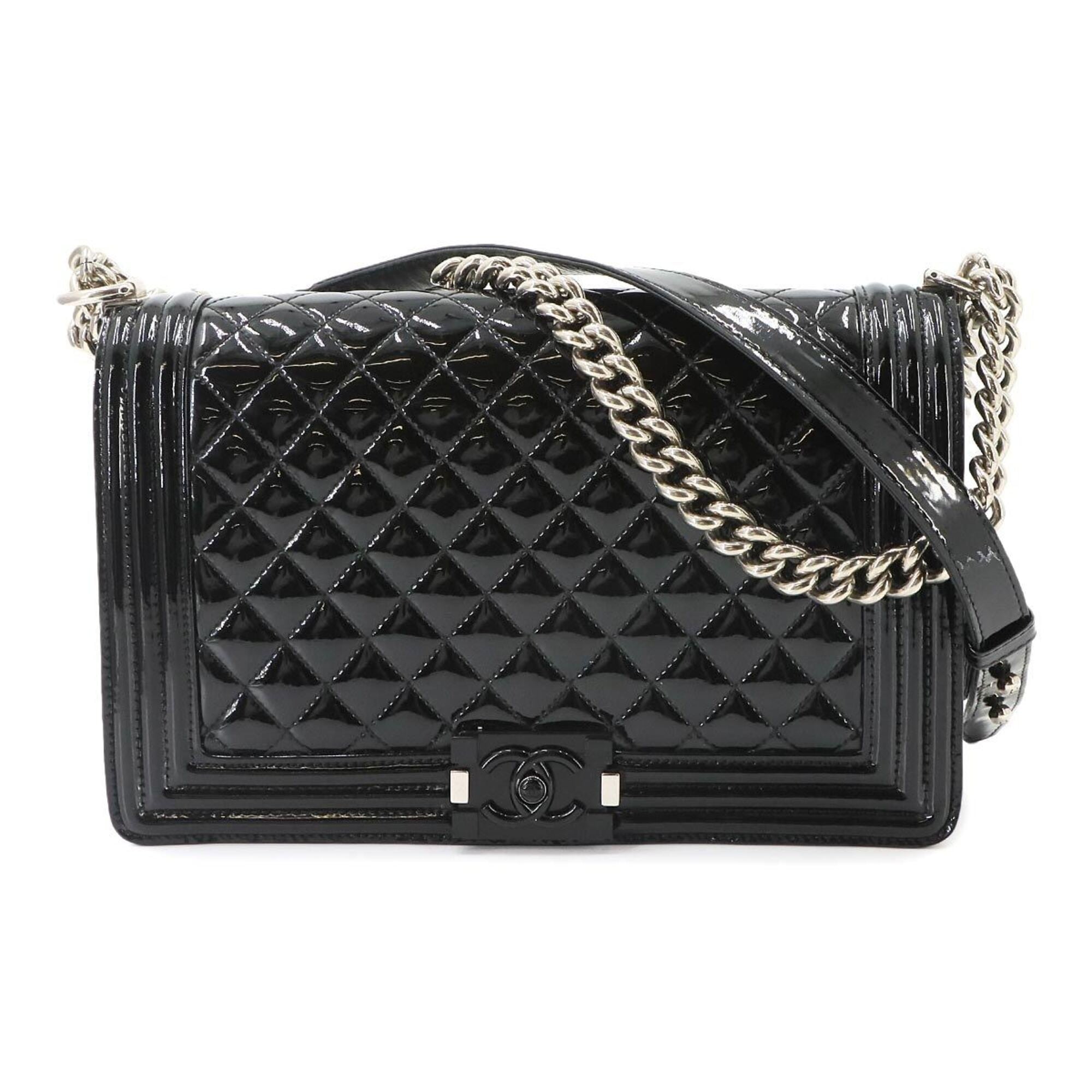 Chanel Black Patent Leather Handbag Shoulder Bag (Pre-Owned)