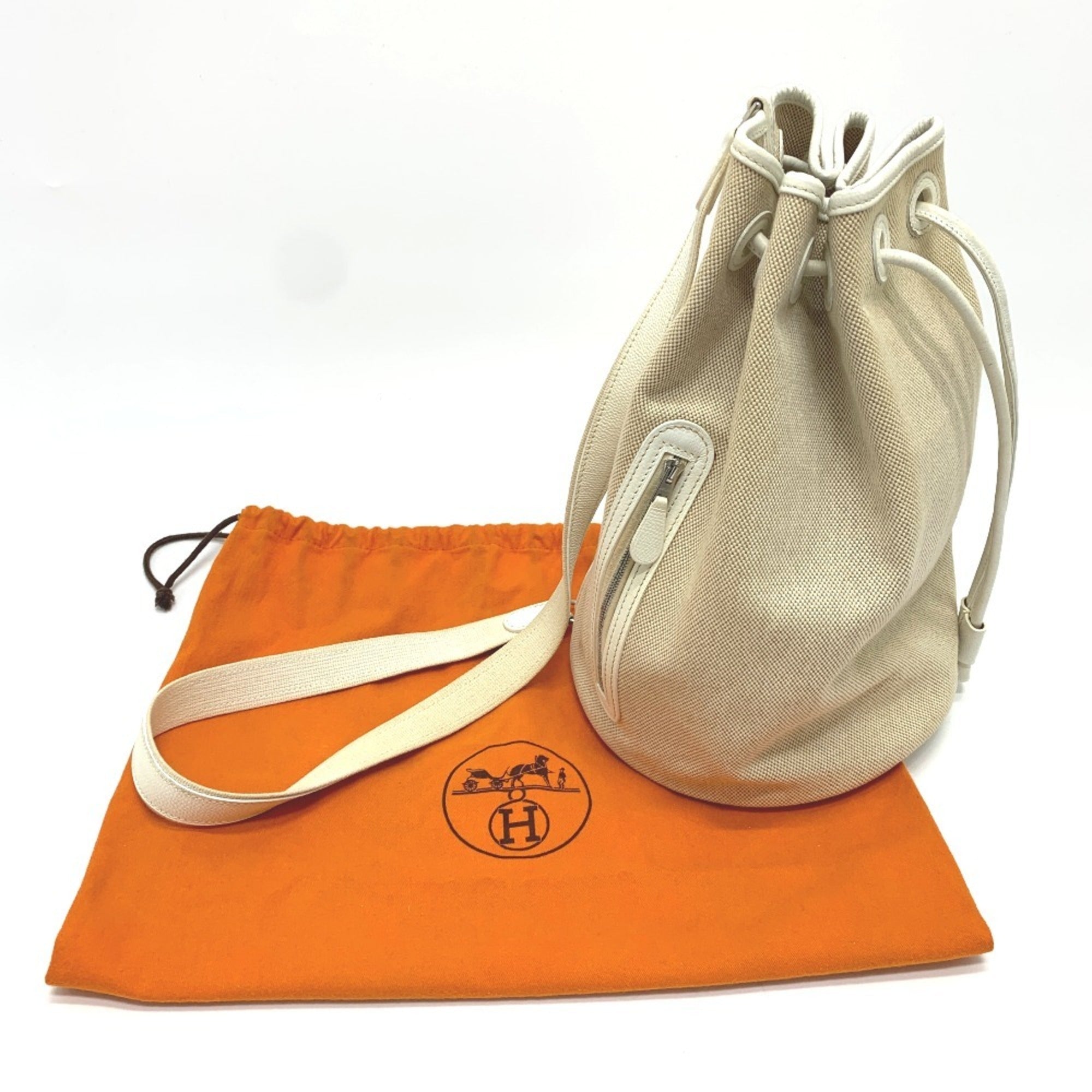 Hermes Ivory Toile Officier Leather Shoulder Bag (Pre-Owned)