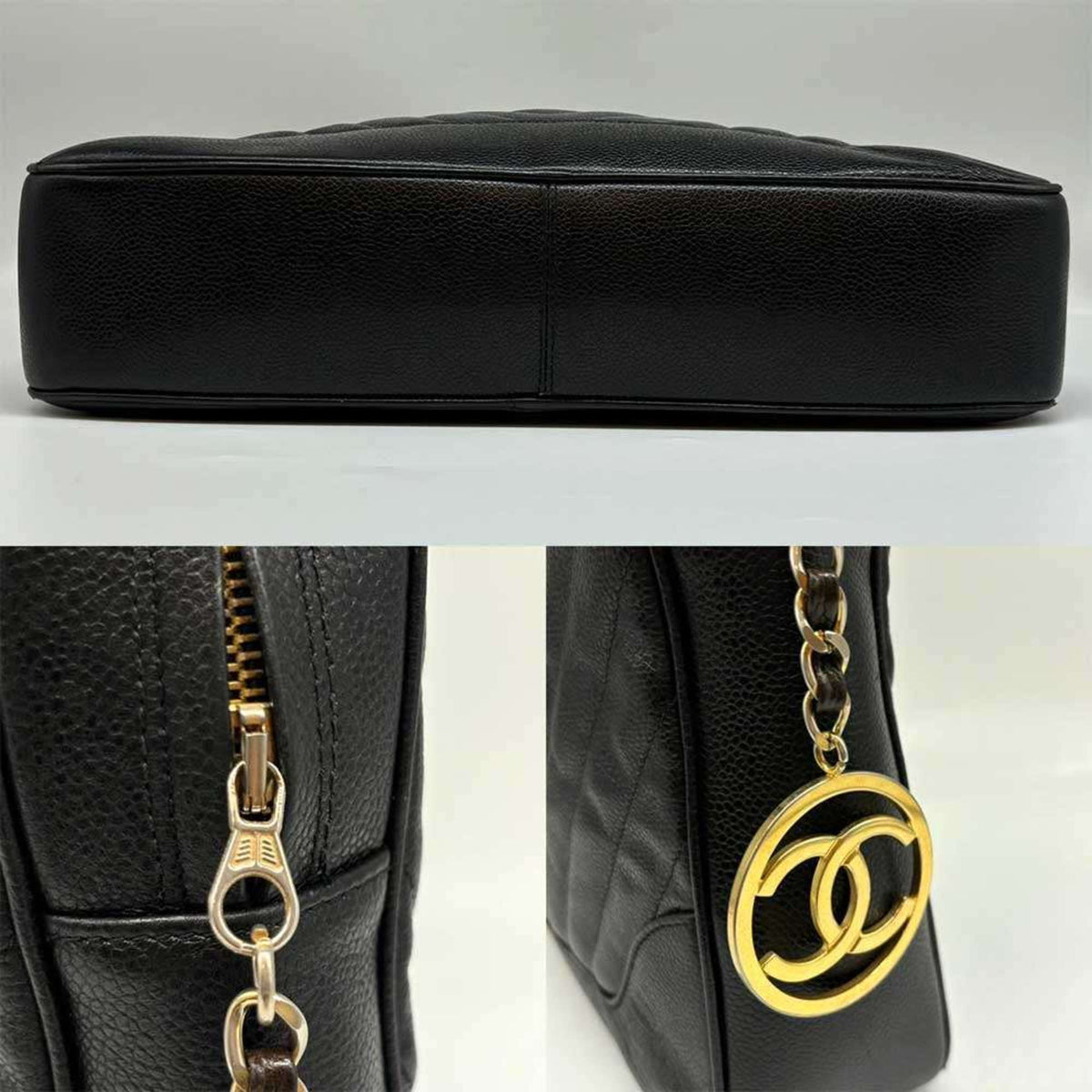 Chanel Chevron (V Stitch) Black Caviar Leather Handbag (Pre-Owned)
