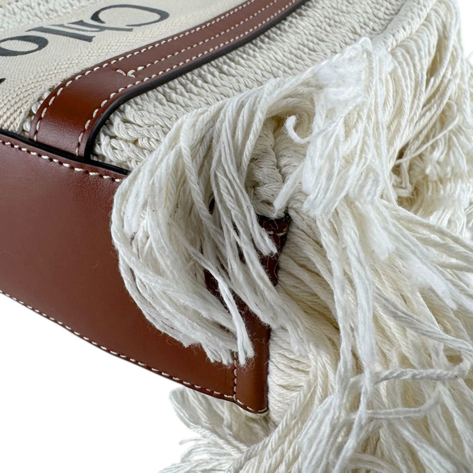 Chloé Brown Ivory Cotton Leather Handbag Shoulder Bag (Pre-Owned)